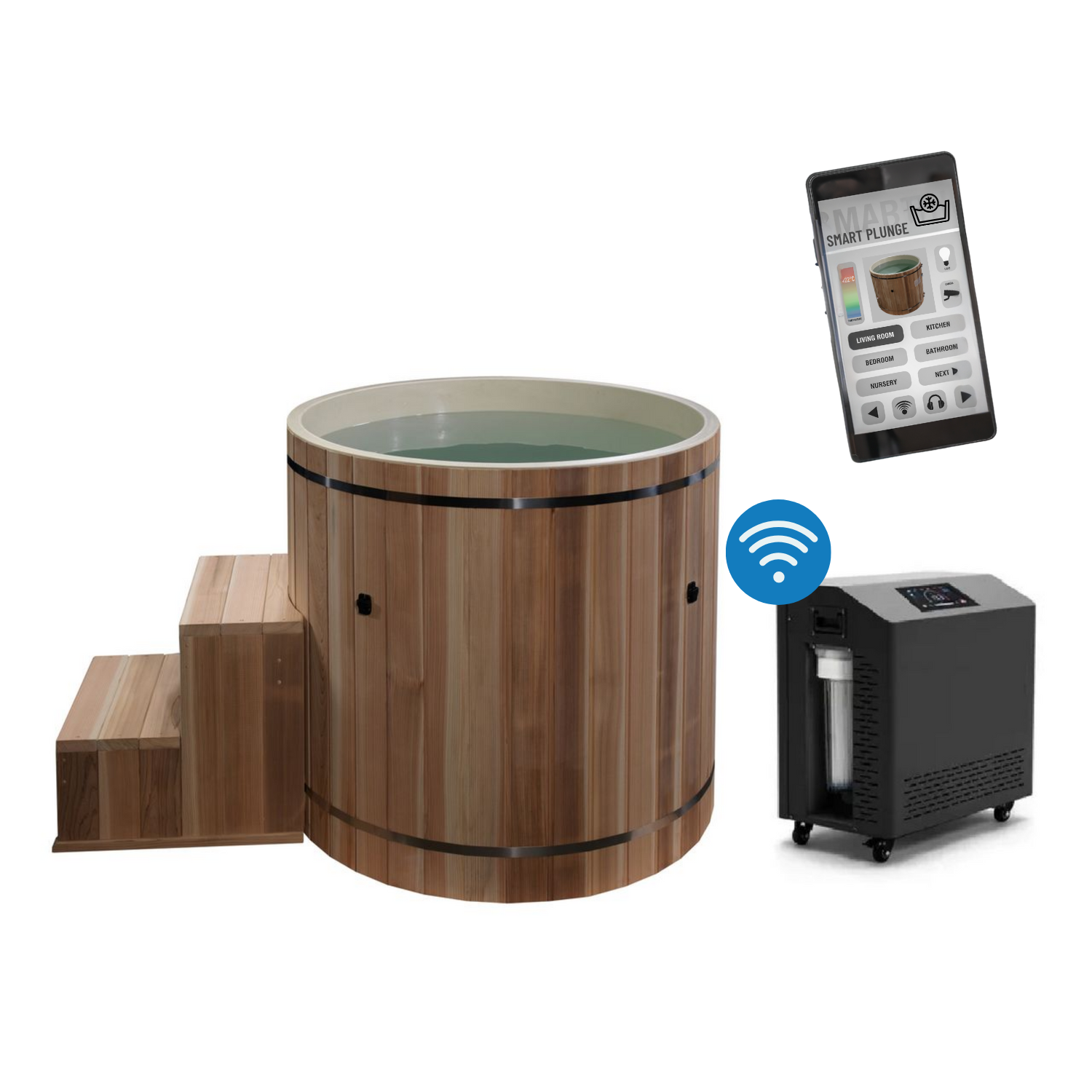 Outdoor Smart Cold Plunge w/ WiFi, Water Cooling System & Premium Pacific Cedar Wood | Dynamic Cold Therapy Circular Ice Bath