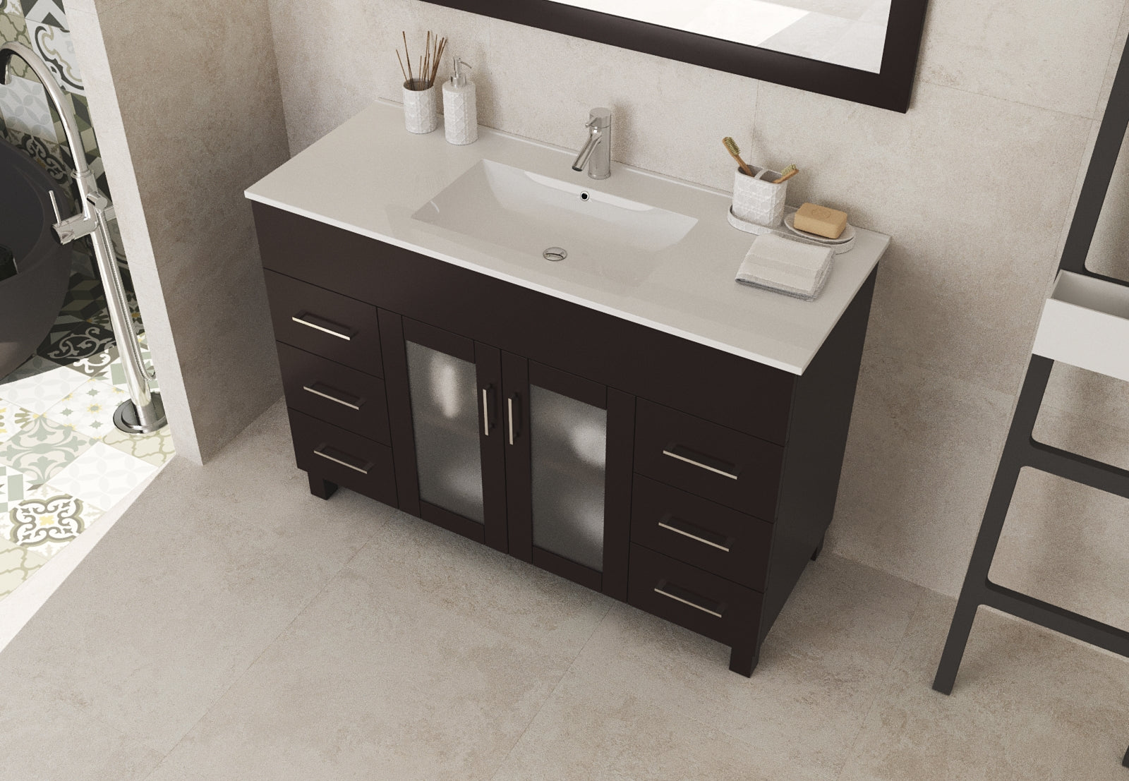 Laviva Nova 48" Brown Bathroom Vanity with White Ceramic Basin Countertop | 31321529-48B-CB