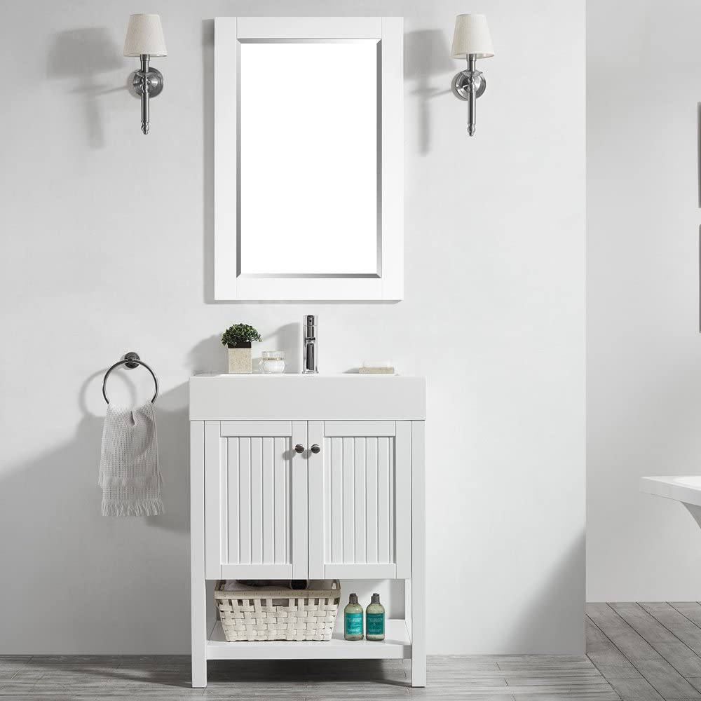 Vinnova Pavia 28” Bathroom Vanity Set in White w/ Acrylic Under-mount Sink | 755028-WH-WH
