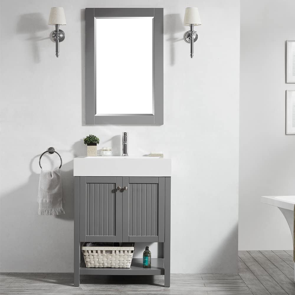 Vinnova Pavia 28” Bathroom Vanity Set in Grey w/ Acrylic Under-mount Sink | 755028-GR-WH
