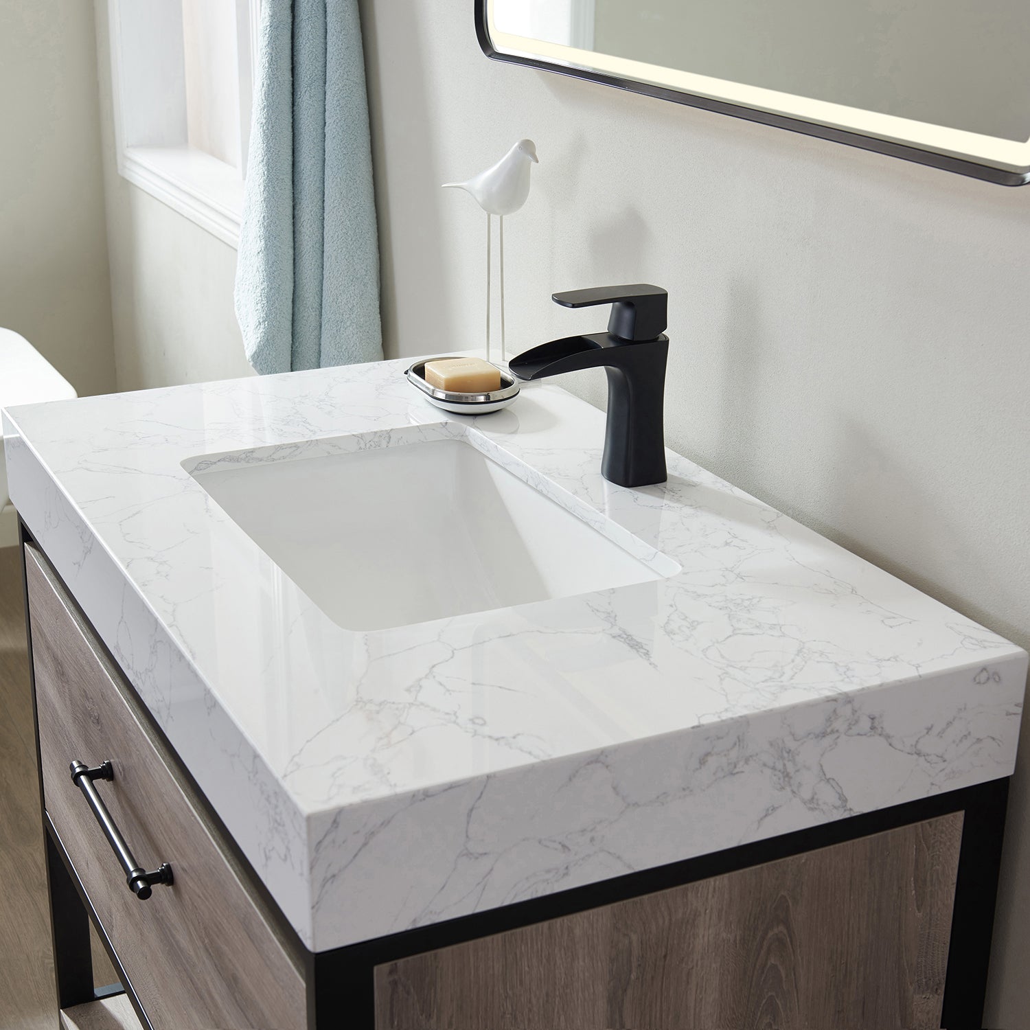 Vinnova Palma 36" Bathroom Vanity Set in Mexican Oak w/ White Composite Grain Stone Countertop | 701236-MXO-GW