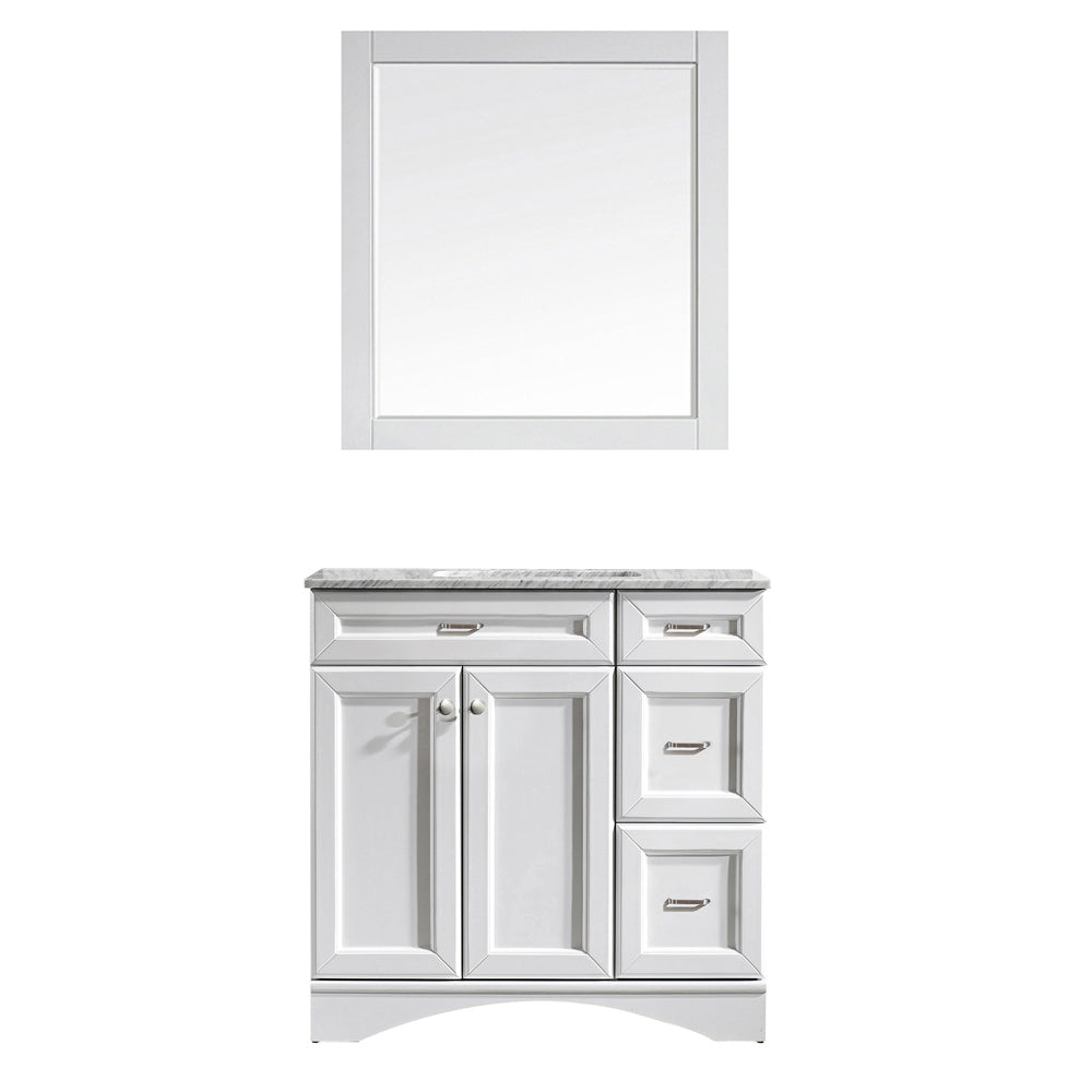 Vinnova Naples 36" Bathroom Vanity Set in White w/ Carrara White Marble Countertop | 710036-WH-CA