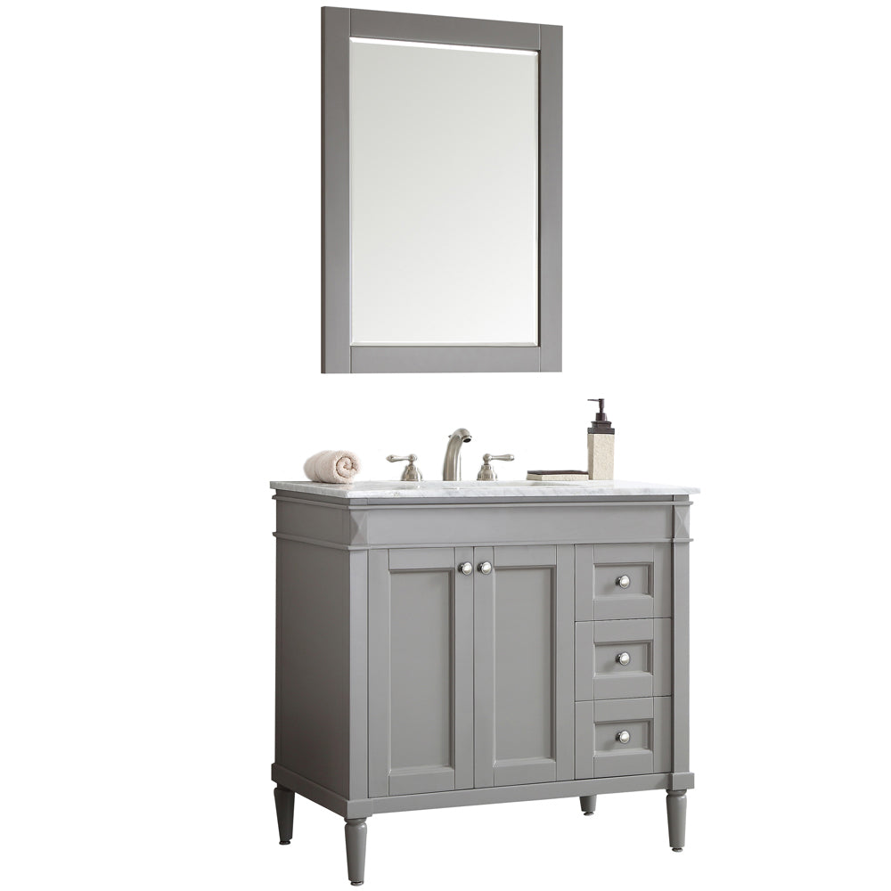Vinnova Catania 36" Bathroom Vanity Set in Grey w/ Carrara White Marble Countertop | 715036-GR-CA