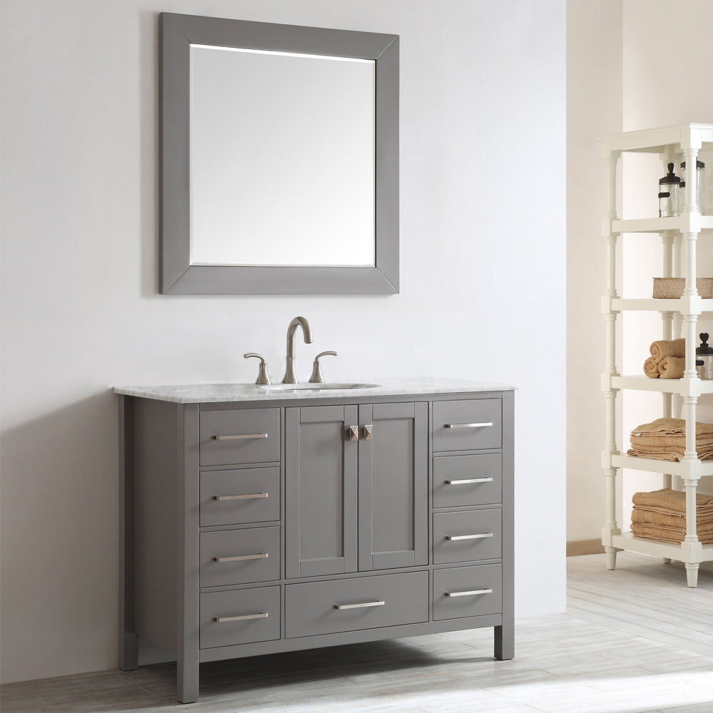 Vinnova Gela 48" Bathroom Vanity Set in Grey w/ Carrara White Marble Countertop | 723048-GR-CA