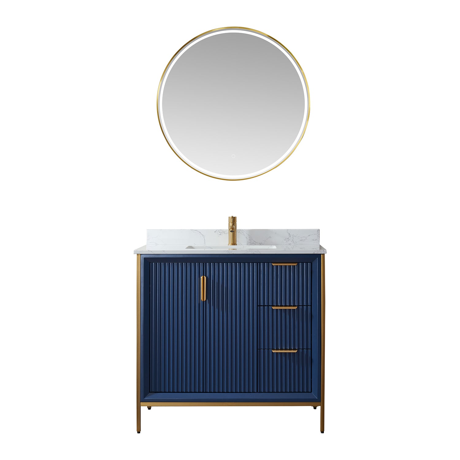 Vinnova Granada 36" Bathroom Vanity Set in Blue w/ White Composite Grain Stone Countertop | 736036-RB-GW