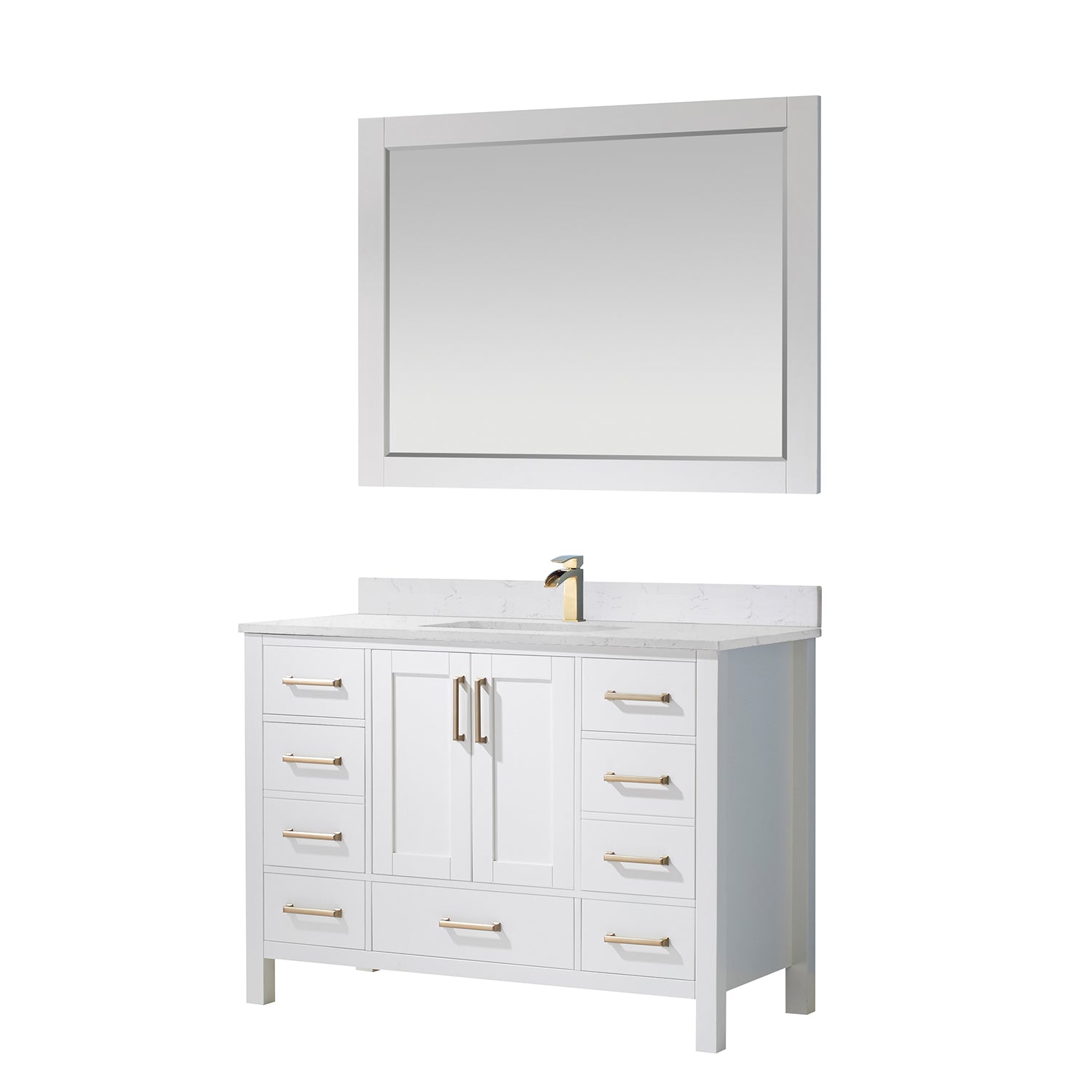 Vinnova Shannon 48" Bathroom Vanity Set in White & Composite Carrara White Stone Countertop | 785048-WH-WS