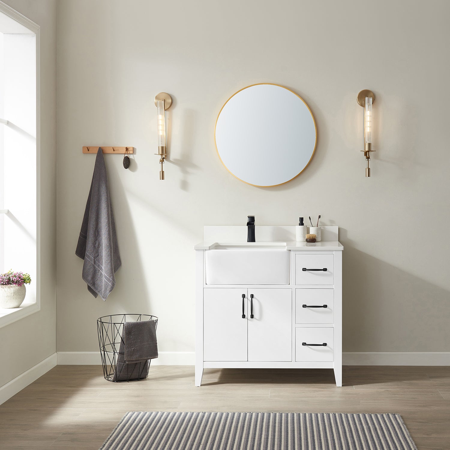 Vinnova Sevilla 36" Bathroom Vanity Set in White w/ White Composite Stone Countertop | 797036-WH-WH