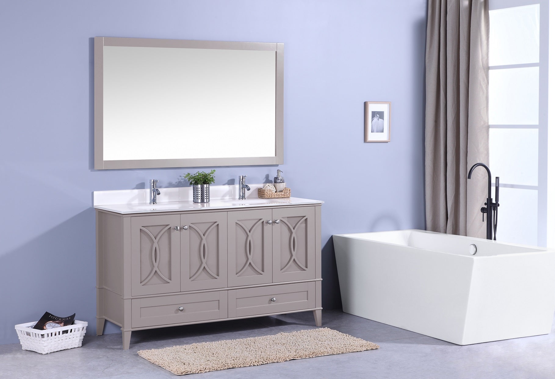 Legion Furniture 60" Bathroom Vanity, Mirror & Double Sinks WT7460 (60" x 22" x 35")