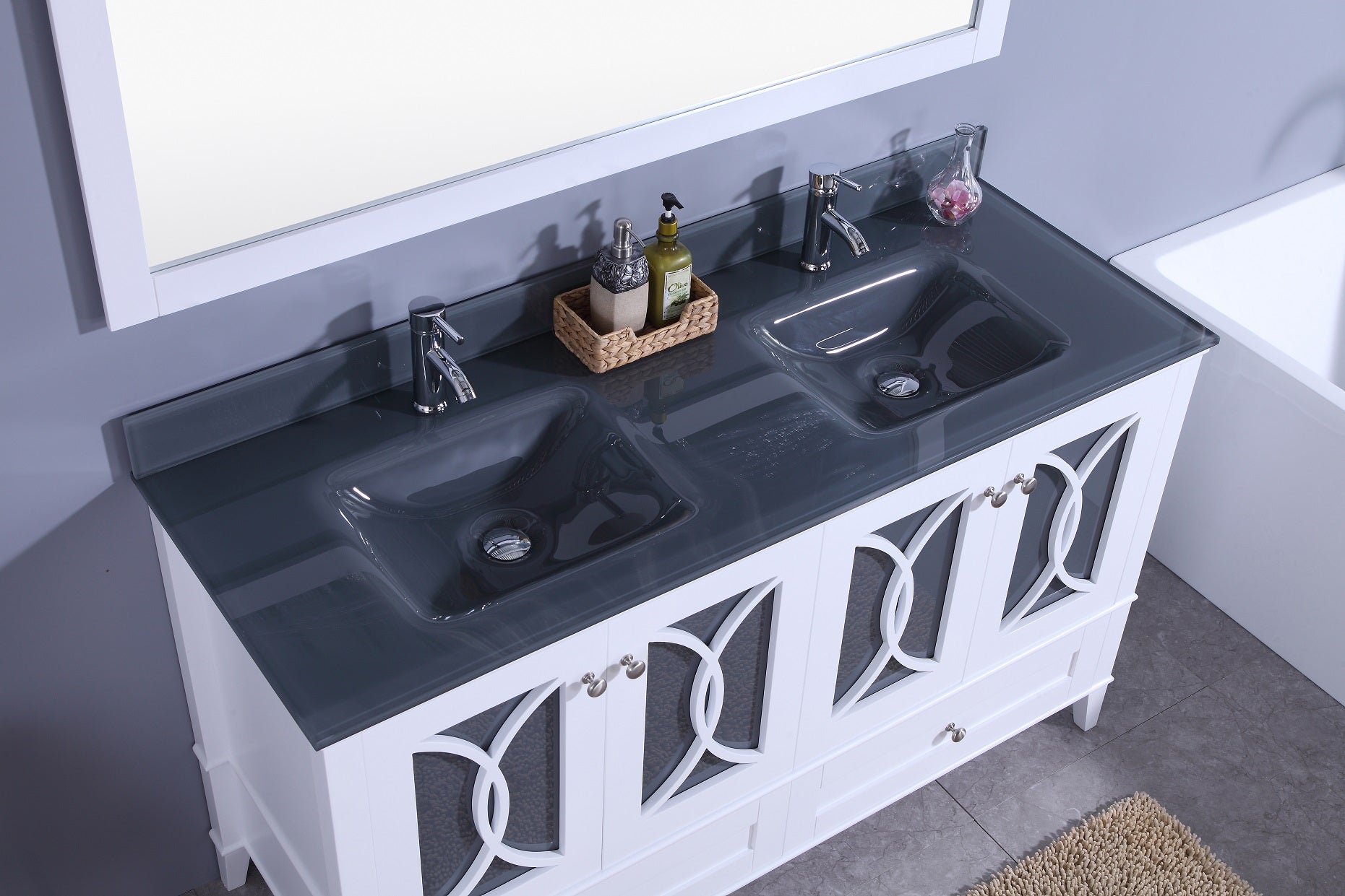 Legion Furniture 60" Bathroom Vanity, Mirror & Double Sinks WT7460 (60" x 22" x 35")
