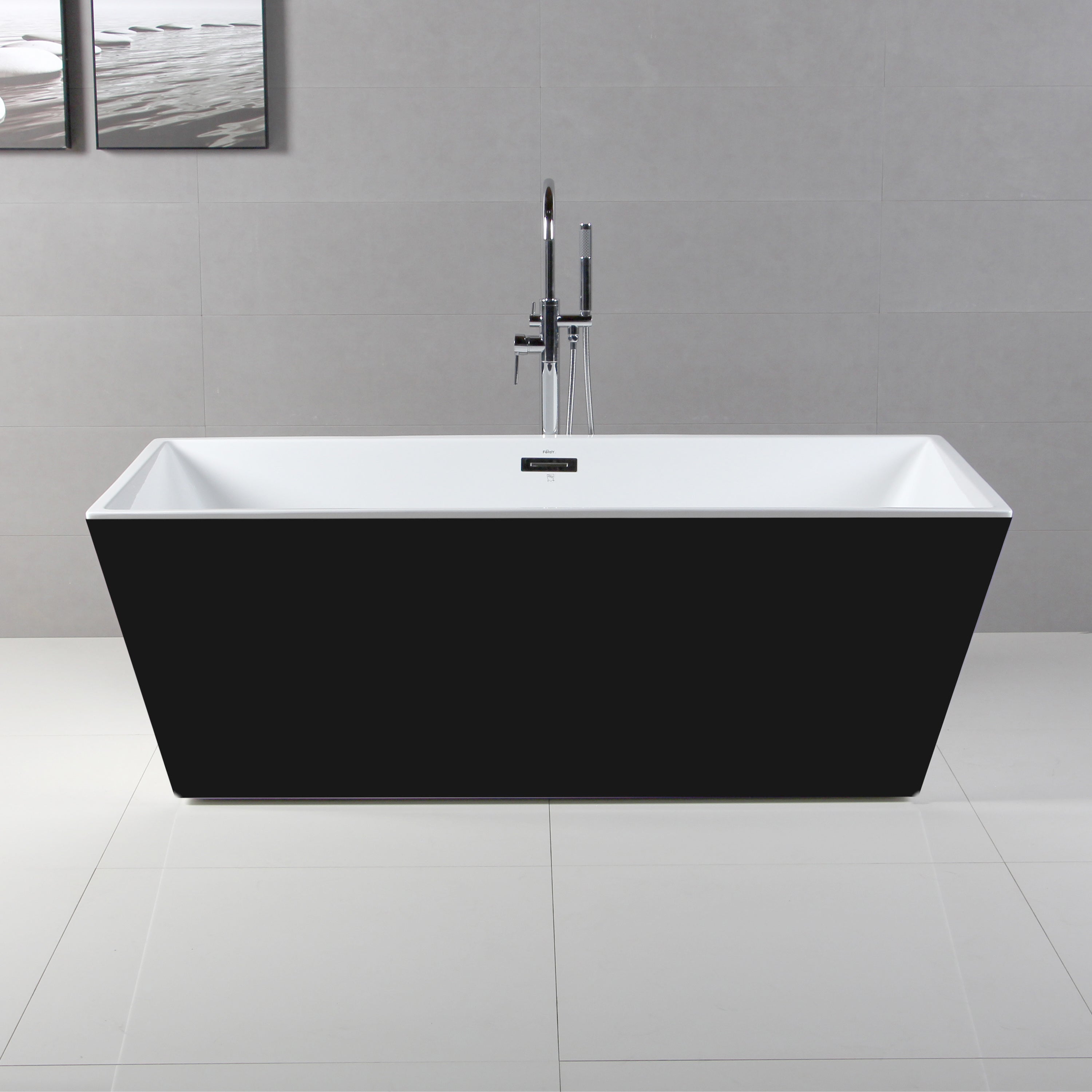 ALFI AB8834 Bathtub Black/White Rectangular Acrylic Soaker (59-inch)