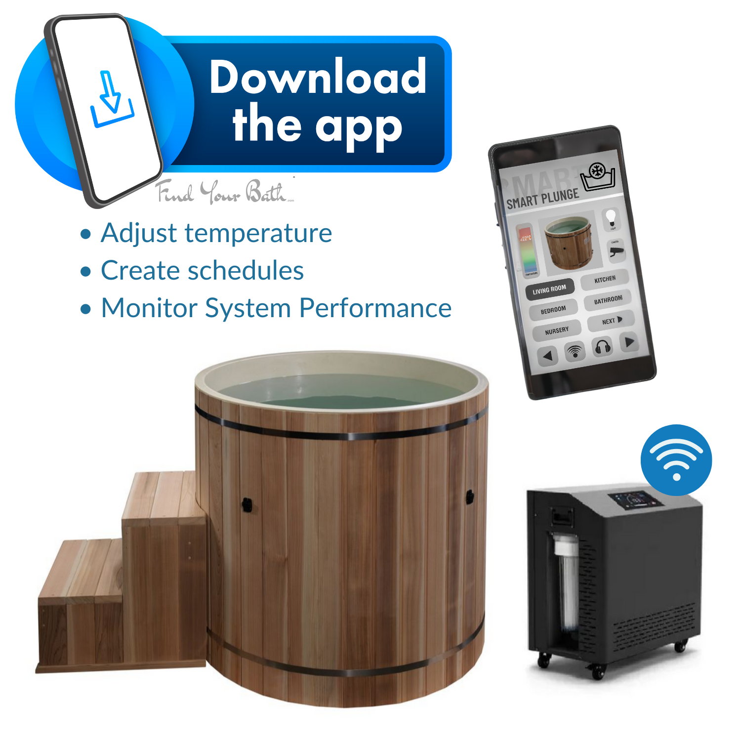 Outdoor Cold Plunge Premium Pacific Cedar Wood (tub only) | Dynamic Cold Therapy Circular Ice Bath