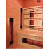 Infrared sauna with wooden interior and heating elements.