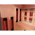 Infrared sauna with wooden interior and heating elements.