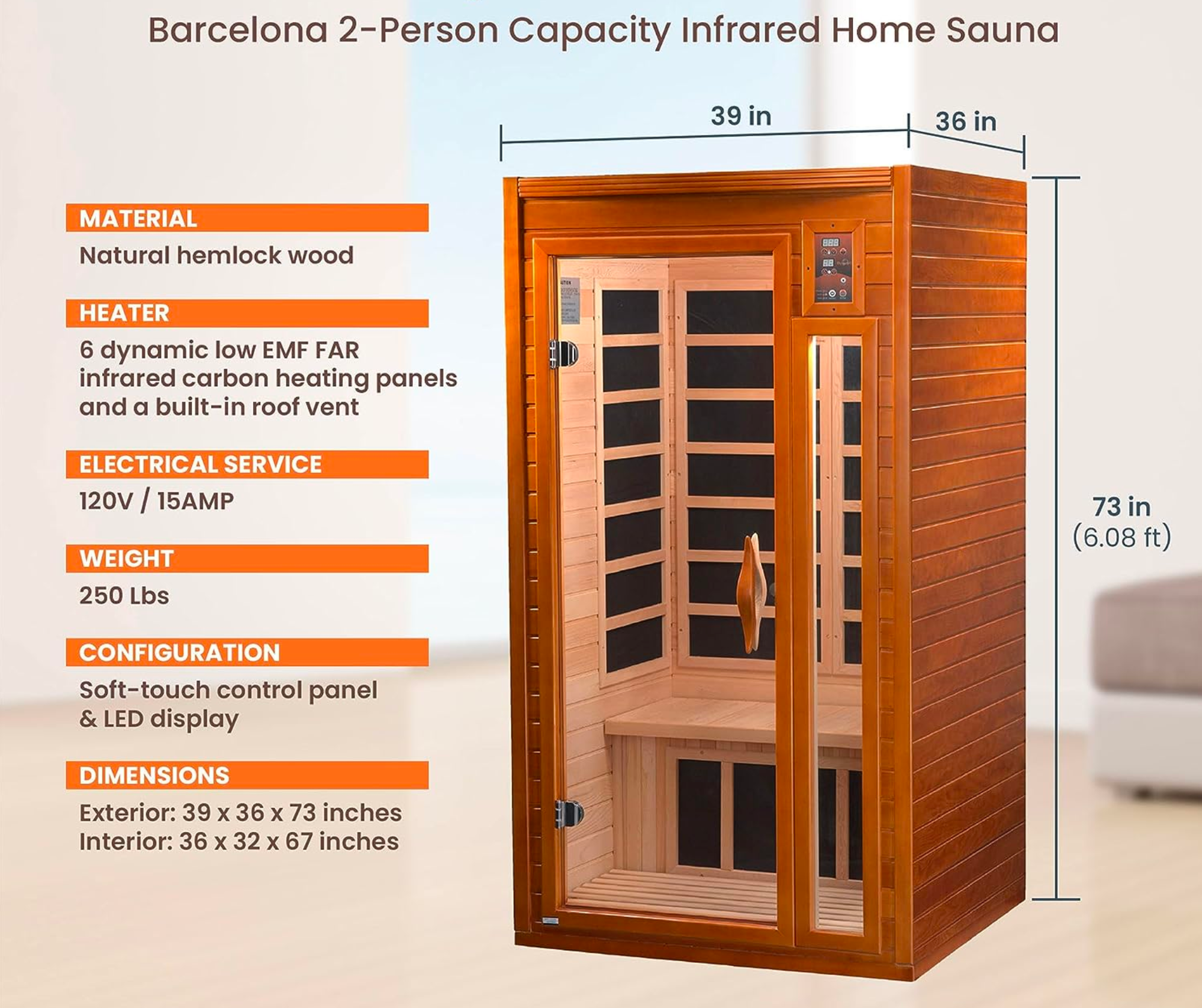 Golden Designs "Barcelona" Sauna Dynamic Low EMF FAR Infrared Sauna w/ Hemlock DYN-6106-01