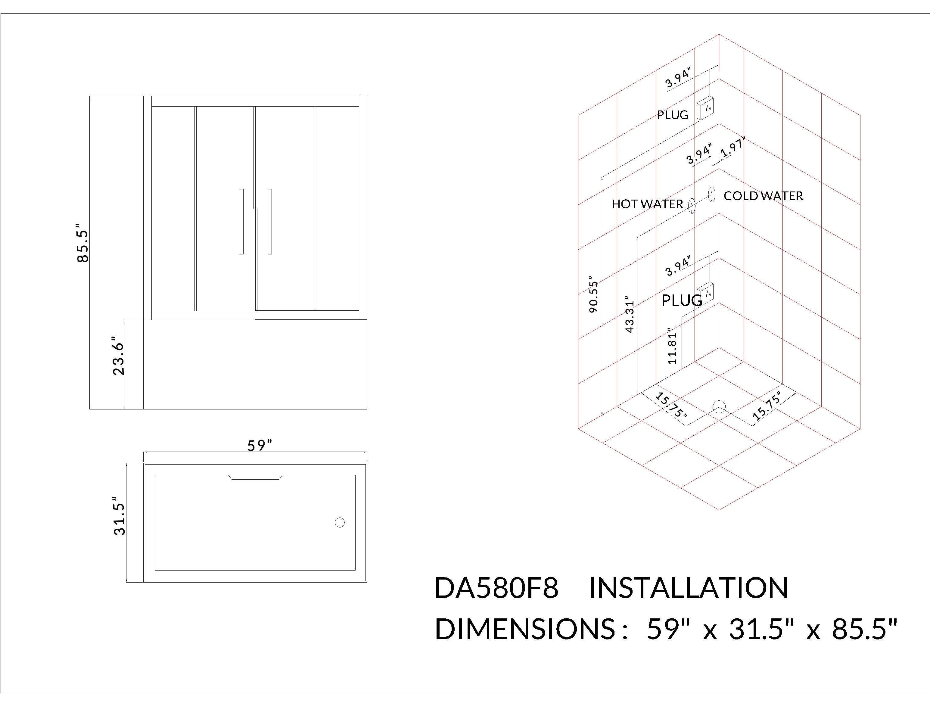 Platinum DA580 Steam Shower Jetted Tub Combo 59" x 32" x 86"