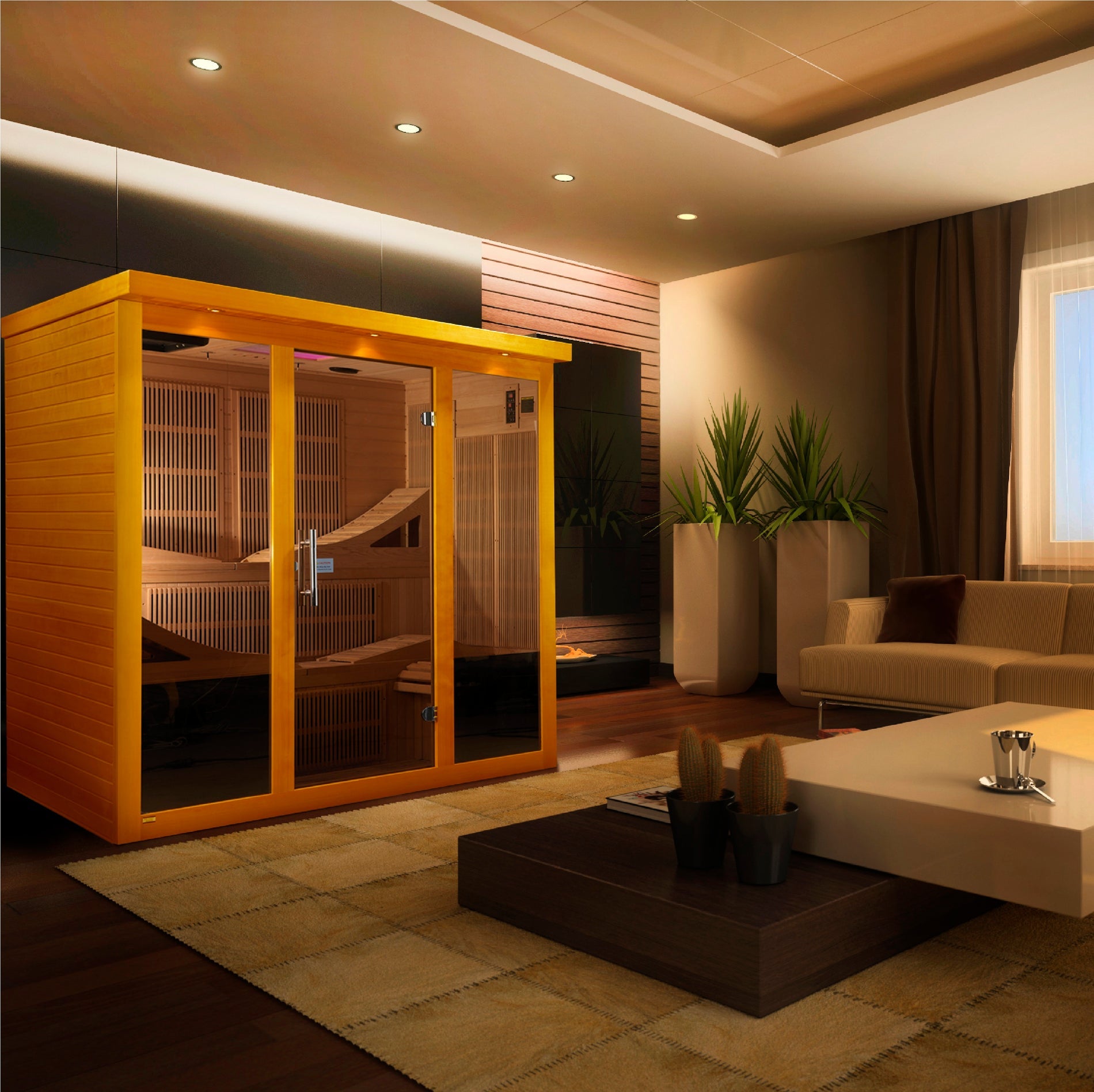 Golden Designs FAR Infrared Sauna "Monaco" Near Zero EMF 6-Person w/ Hemlock | GDI-6996-01