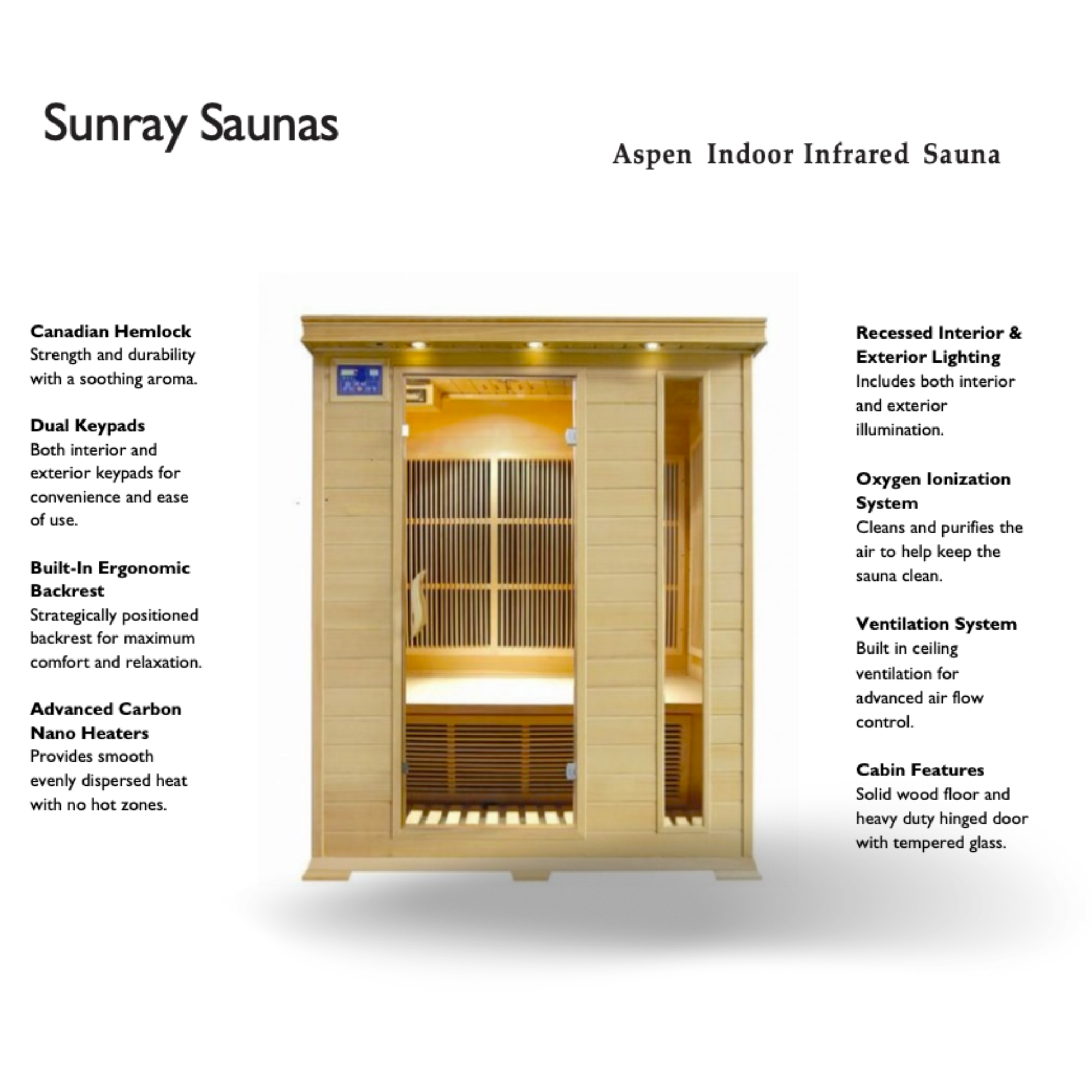 SunRay 3-Person "Aspen" Infrared Sauna w/ Hemlock - HL300K2