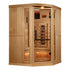 Buy online at Findyourbath.com-Golden Designs 3-Person Corner Full Spectrum PureTech™ Near Zero EMF FAR Infrared Sauna w/ Himalayan Salt Bar & Hemlock | GDI-8035-03