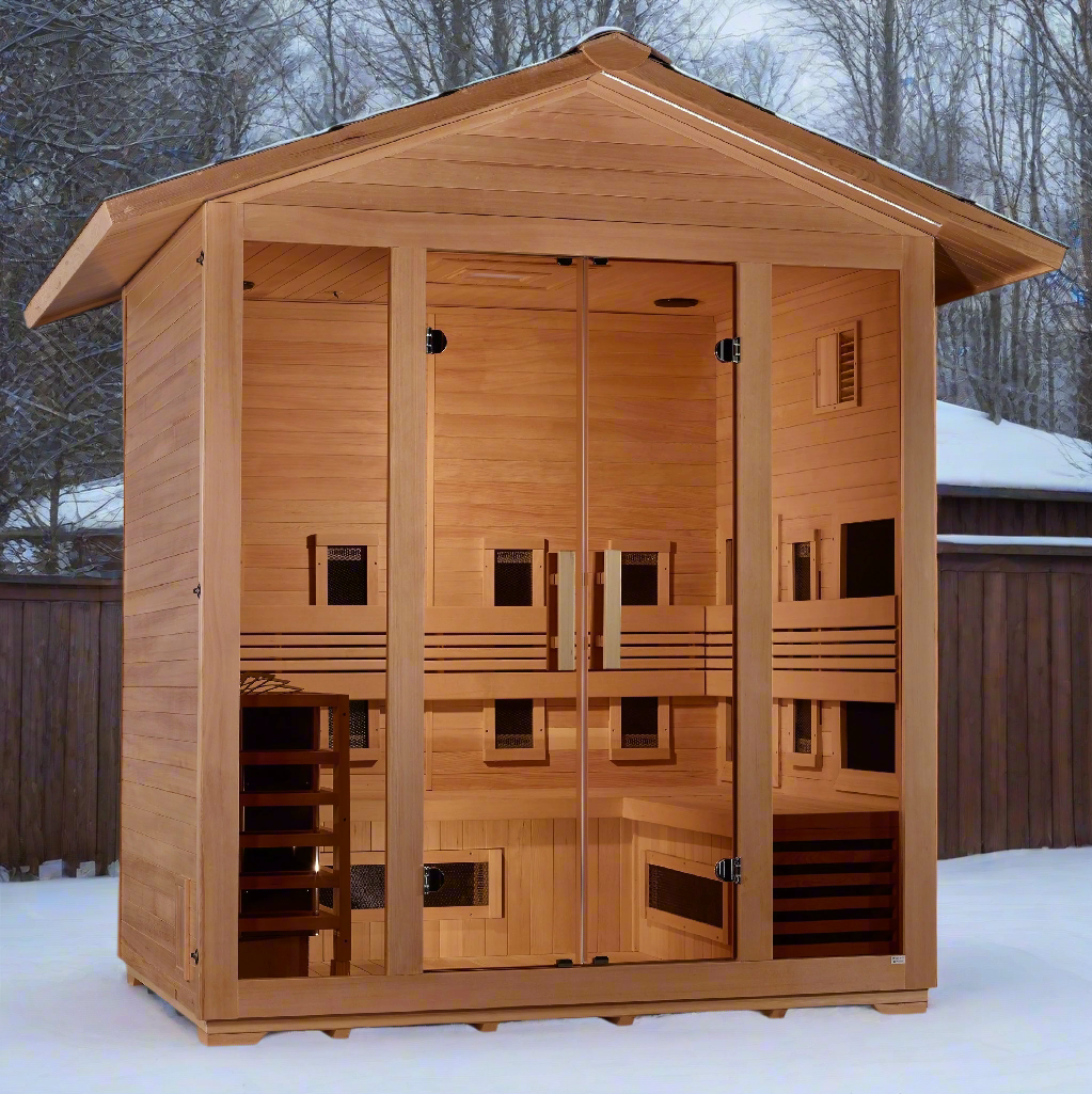 Golden Designs Traditional Full Spectrum Hybrid Outdoor Sauna  5-Person w/ Canadian Hemlock | "Gargellen" GDI-8125-01