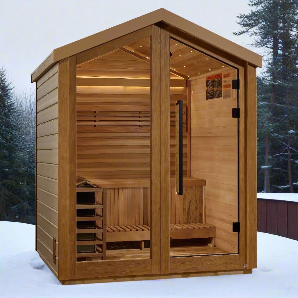 Golden Designs Traditional Steam Outdoor Sauna 3-Person w/ Galaxy Star Ceiling & Red Cedar Interior| "Savonlinna" GDI-8503-01