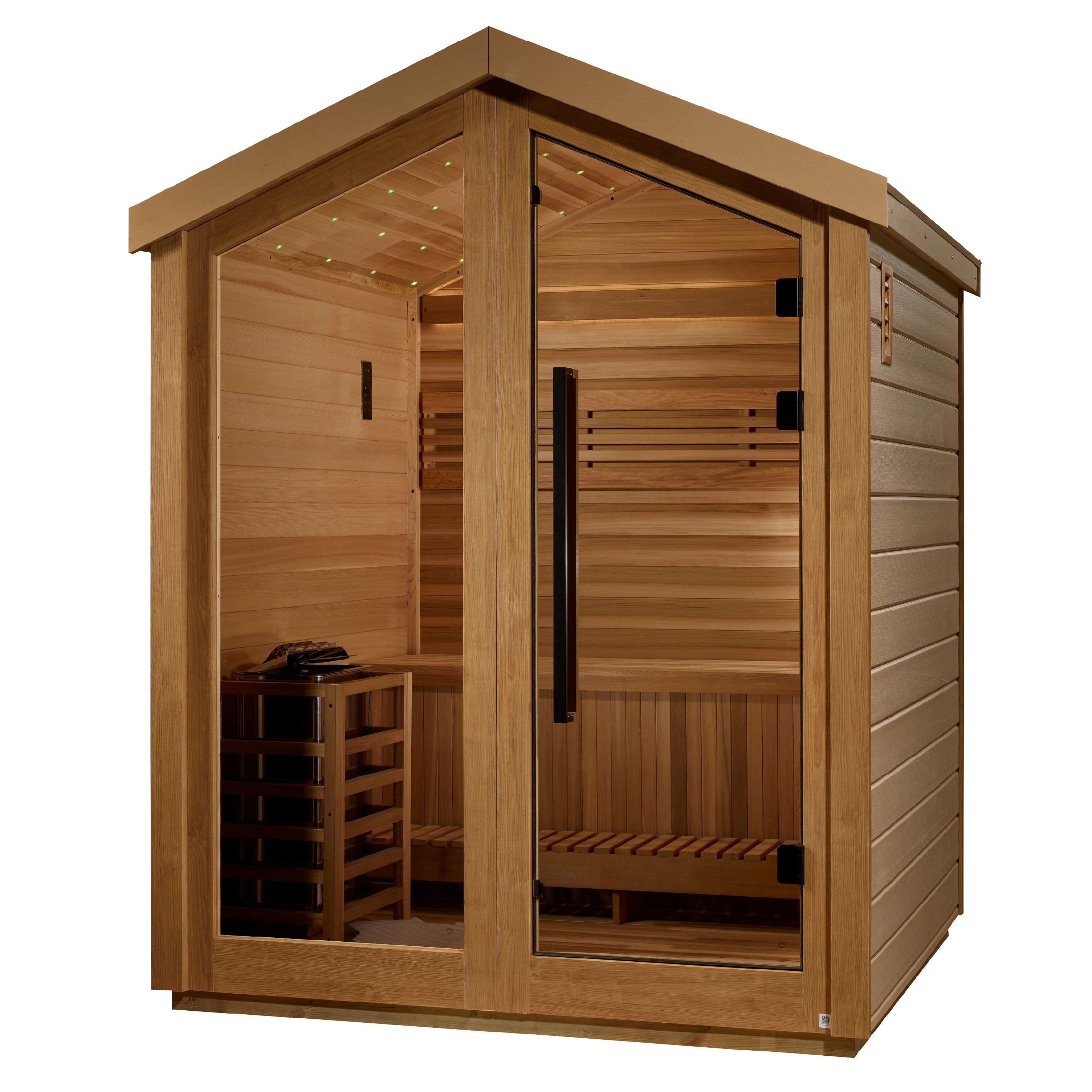 Golden Designs Traditional Steam Outdoor Sauna 3-Person w/ Galaxy Star Ceiling & Red Cedar Interior| "Savonlinna" GDI-8503-01