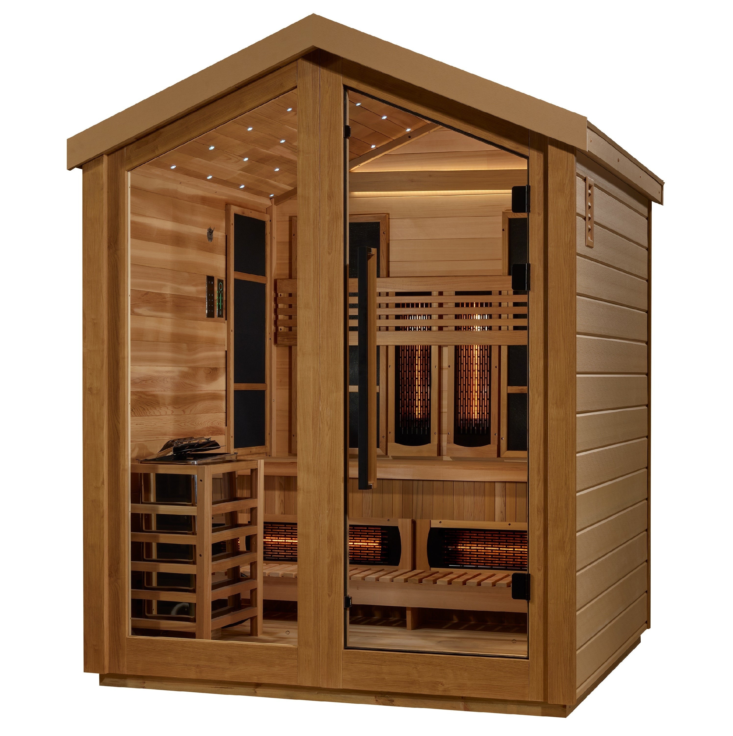 Golden Designs Loviisa 3-Person Outdoor-Indoor PureTech™ Hybrid Full Spectrum Sauna (GDI-8523-01) - Canadian Red Cedar Interior