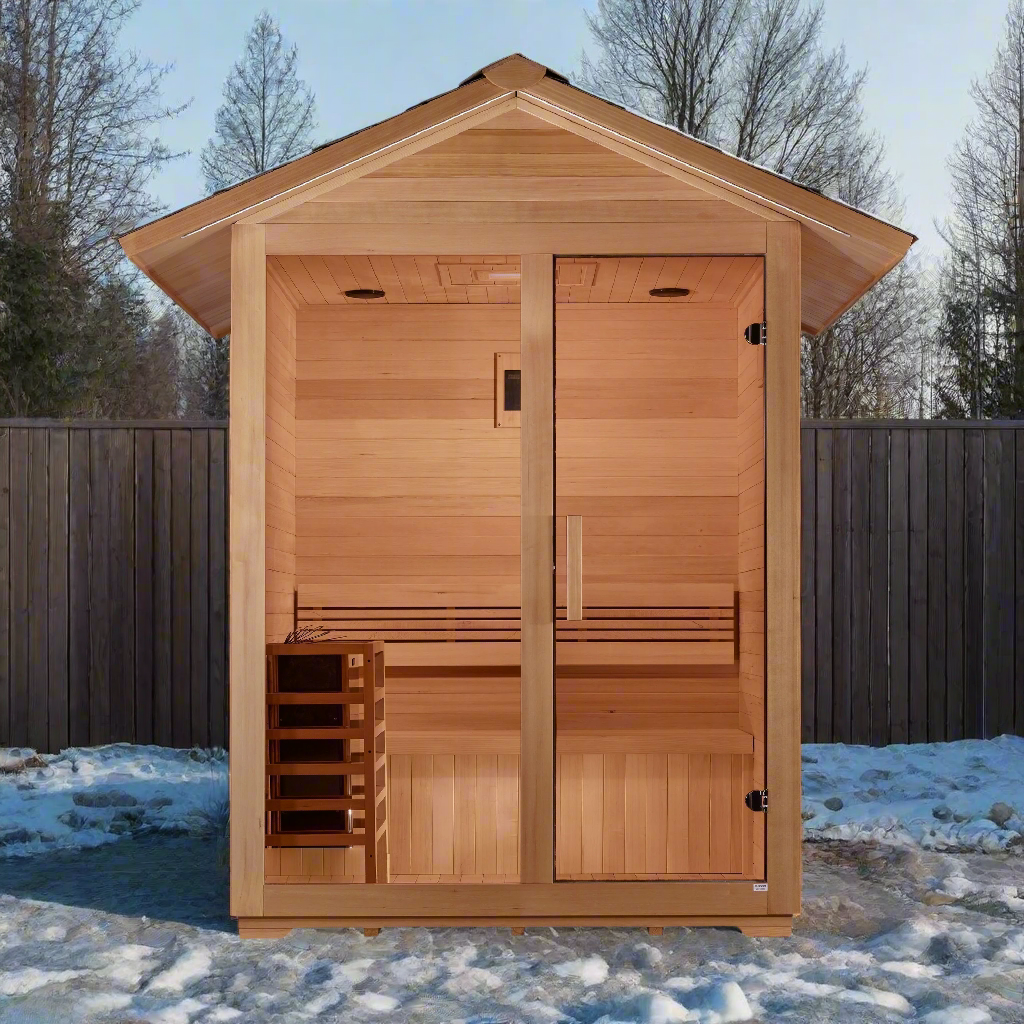 Golden Designs Outdoor Traditional Steam Sauna 3-Person w/ Canadian Hemlock | "Arlberg" GDI-8103-01