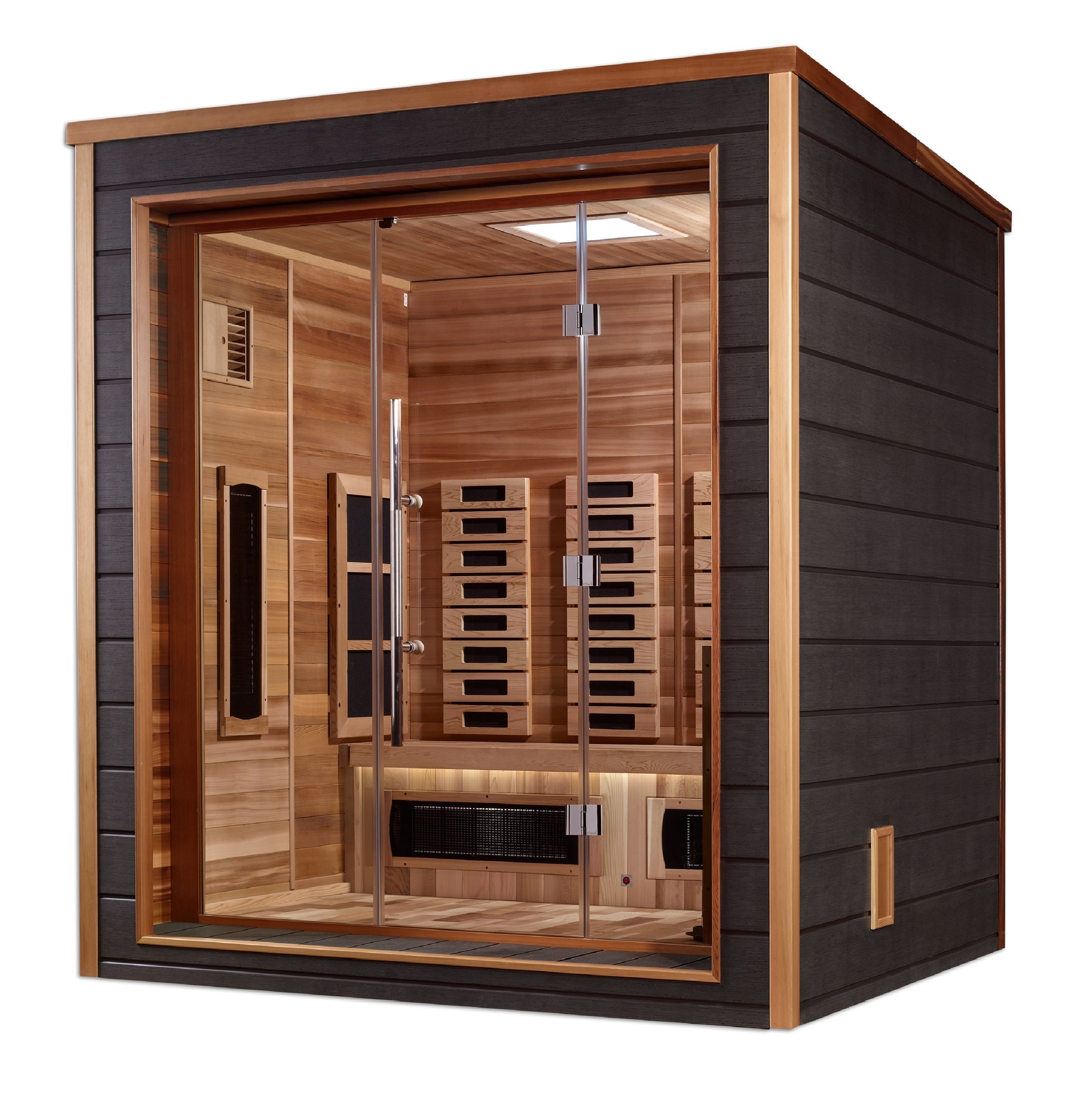 Golden Designs "Visby" 3-Person Outdoor/Indoor PureTech™ Hybrid Full Spectrum Sauna (GDI-8223-01) - Red Cedar Interior (infrared+traditional)