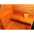 Wooden sauna with a bench and bucket on a white background