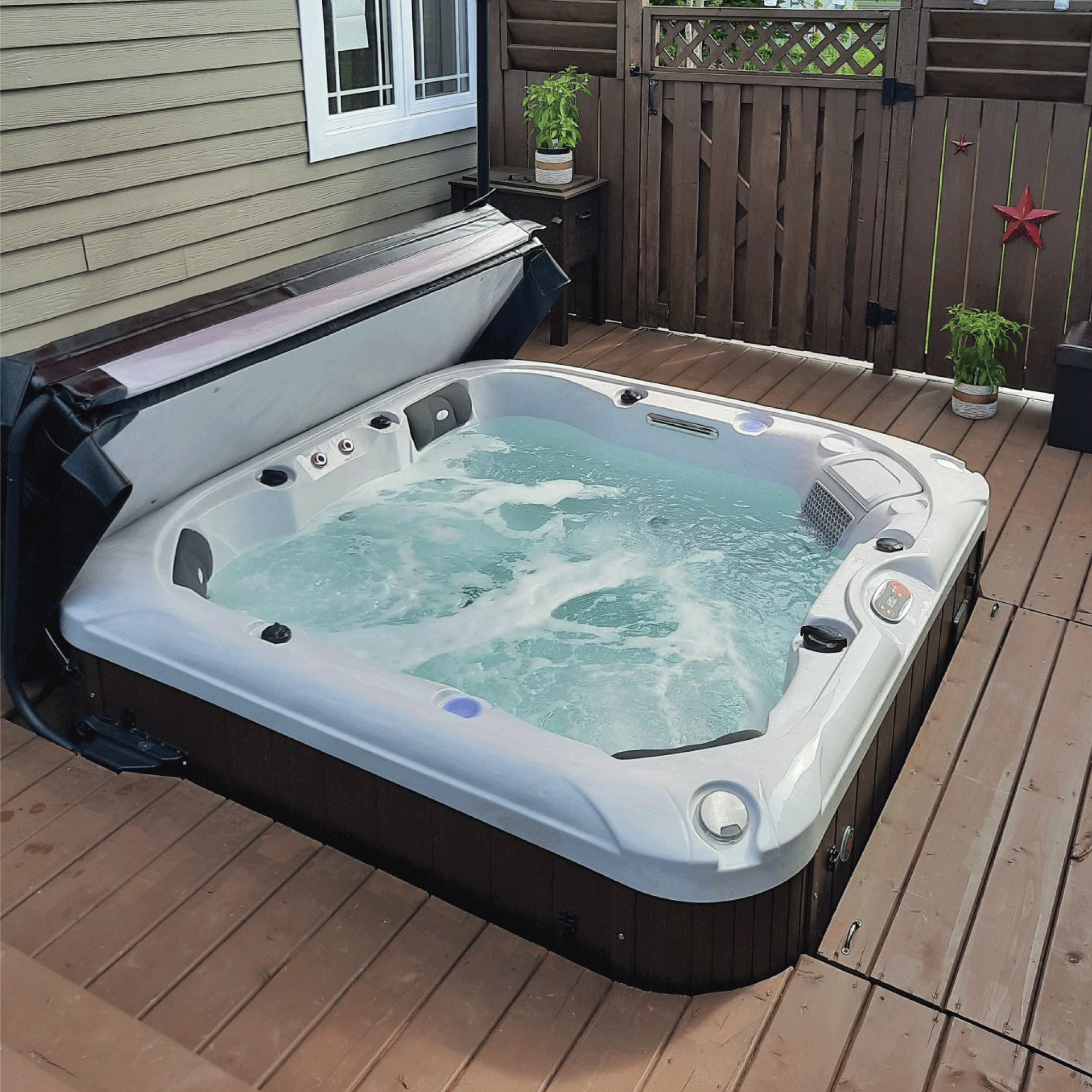 Buy online at Findyourbath.com Canadian Spa Company Cambridge 6-Person Hot Tub w/ 34-Jets