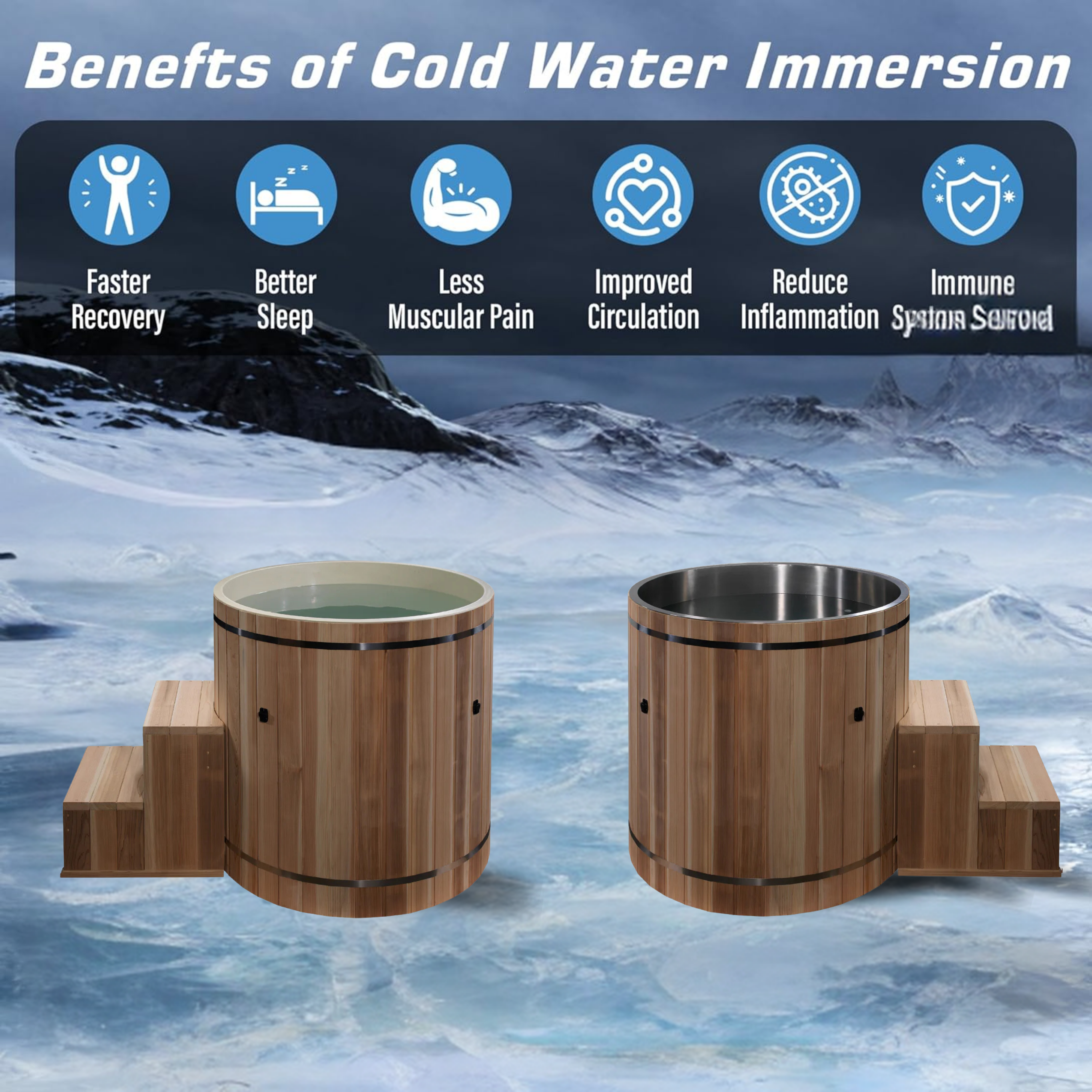 Outdoor Cold Plunge Premium Pacific Cedar Wood (tub only) | Dynamic Cold Therapy Circular Ice Bath