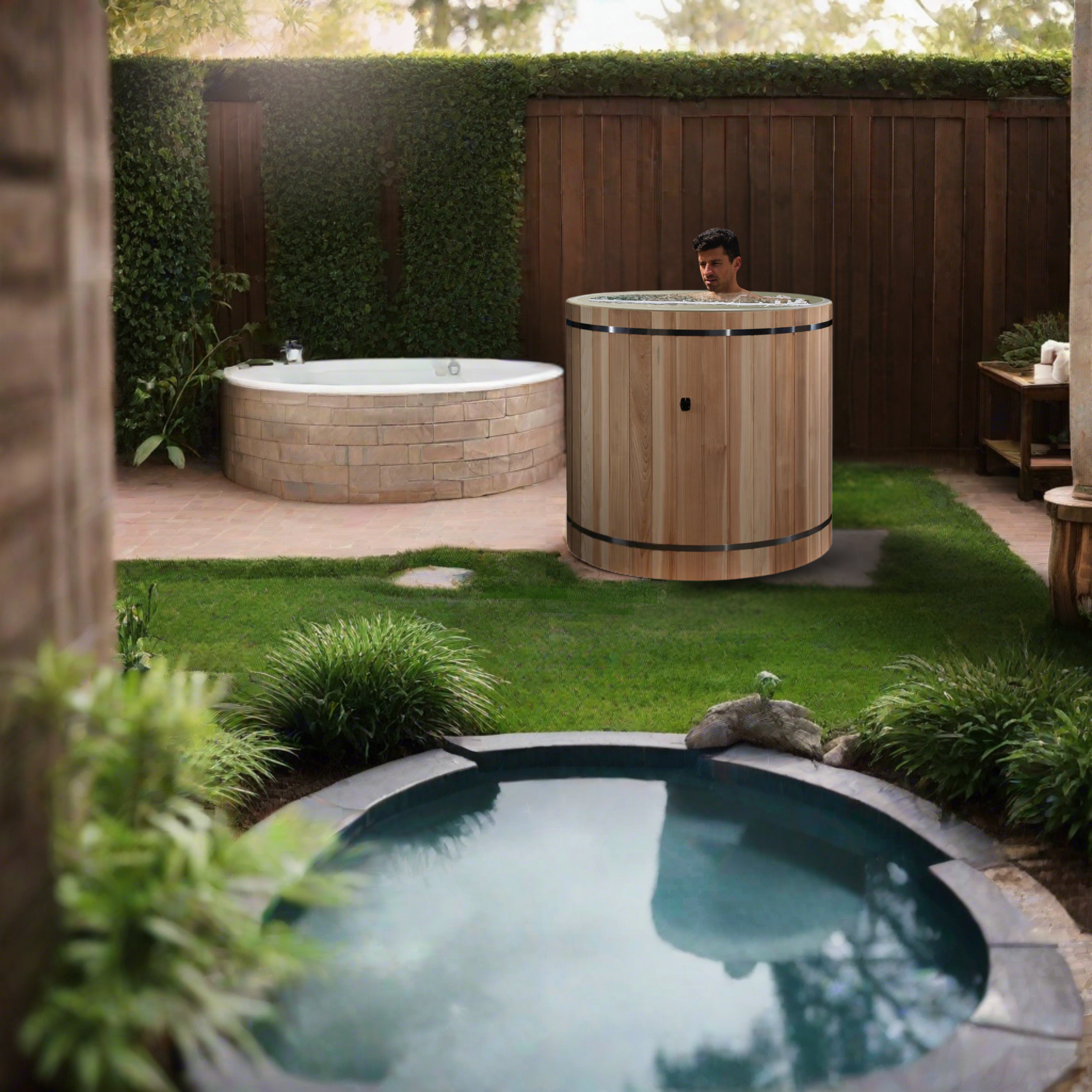 Outdoor Cold Plunge Premium Pacific Cedar Wood (tub only) | Dynamic Cold Therapy Circular Ice Bath