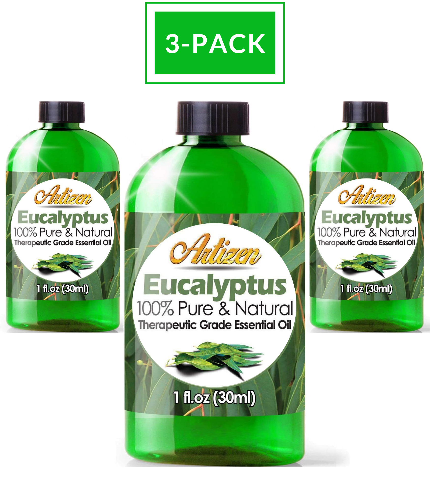 Eucalyptus Essential Oil 1oz Bottle (3-pack for Sauna / Steam Shower)