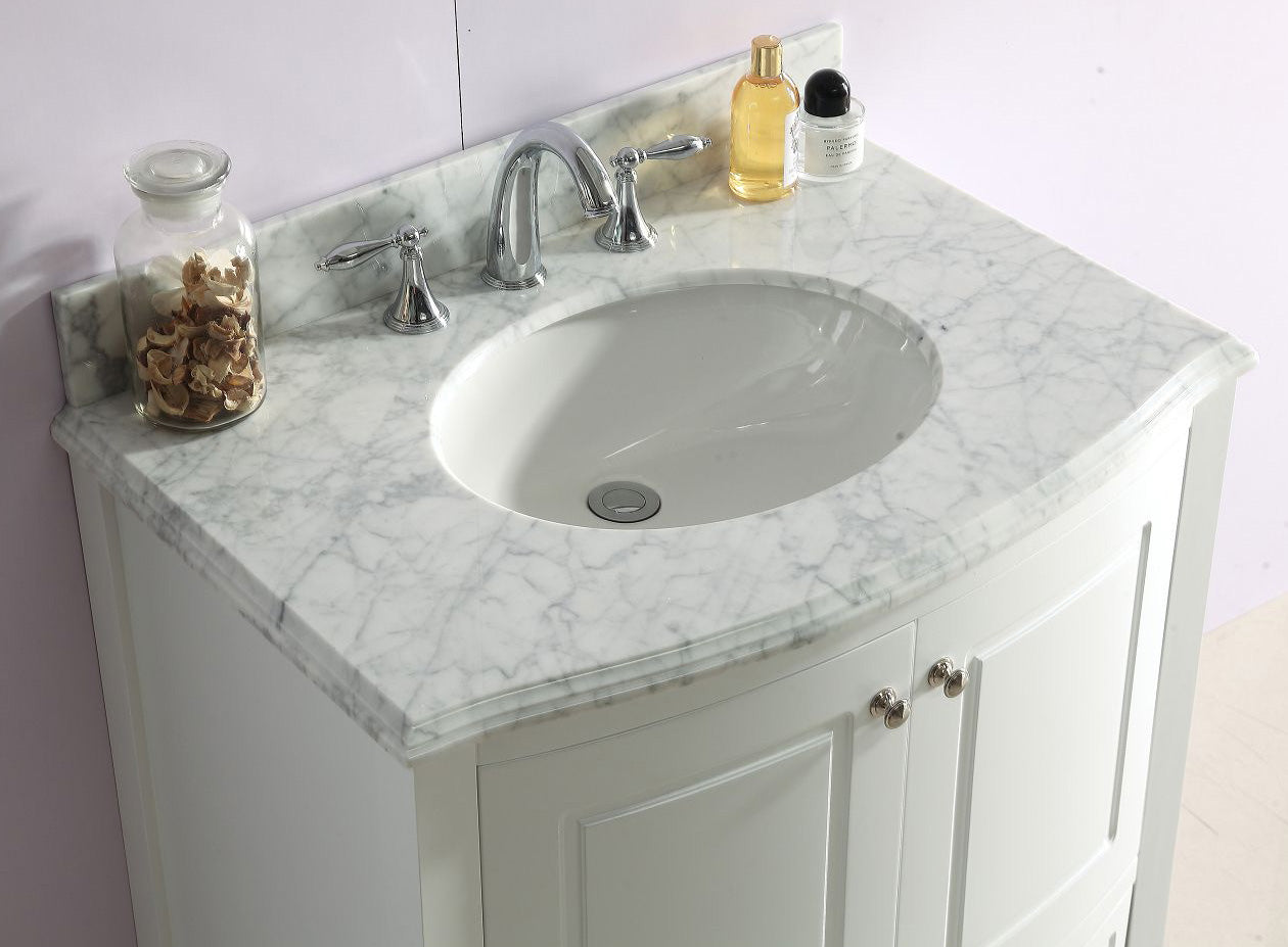 Laviva Estella 32" White Bathroom Vanity with White Carrara Marble Countertop | 3130709-32W-WC