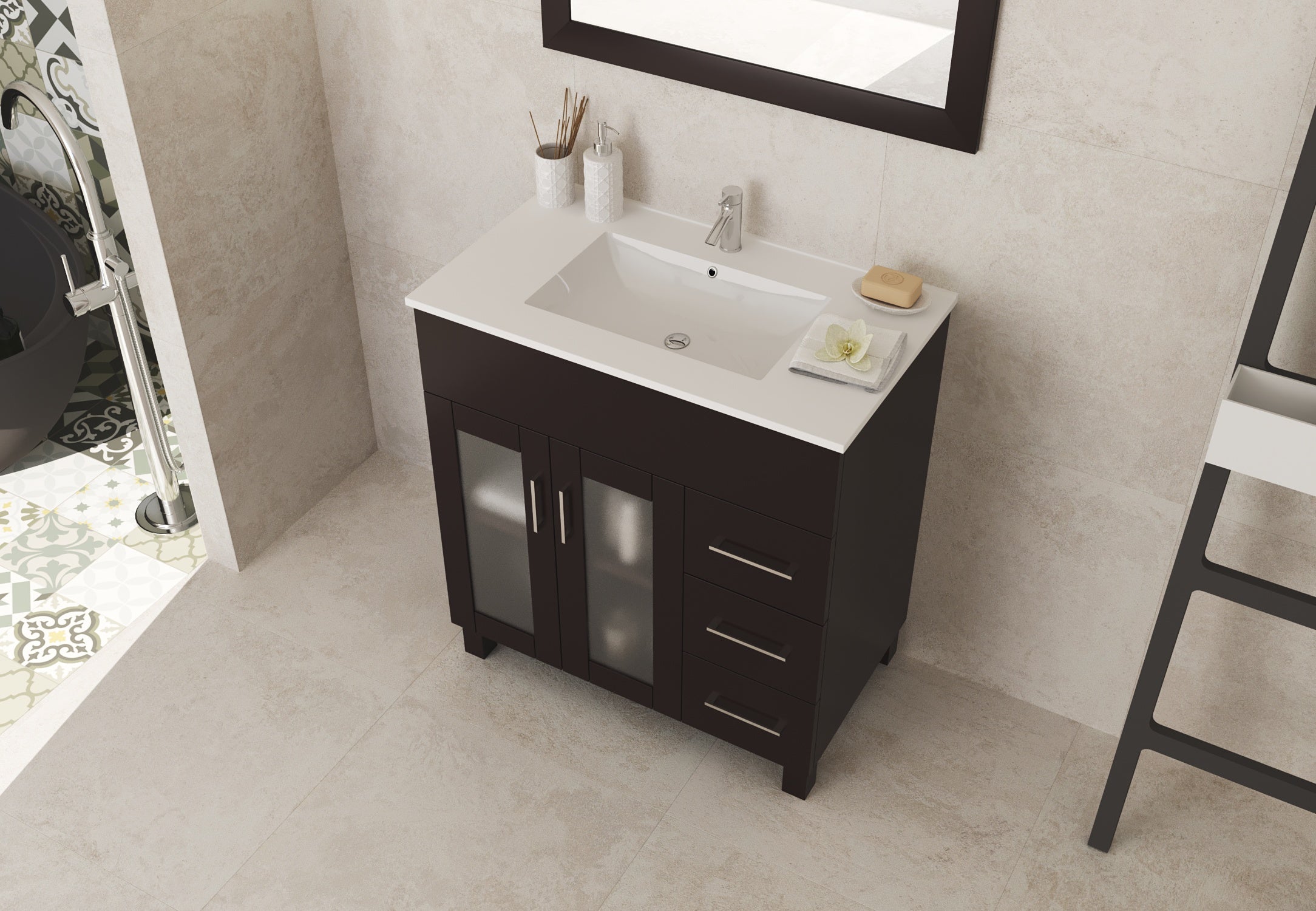 Laviva Nova 32" Brown Bathroom Vanity with White Ceramic Basin Countertop | 31321529-32B-CB