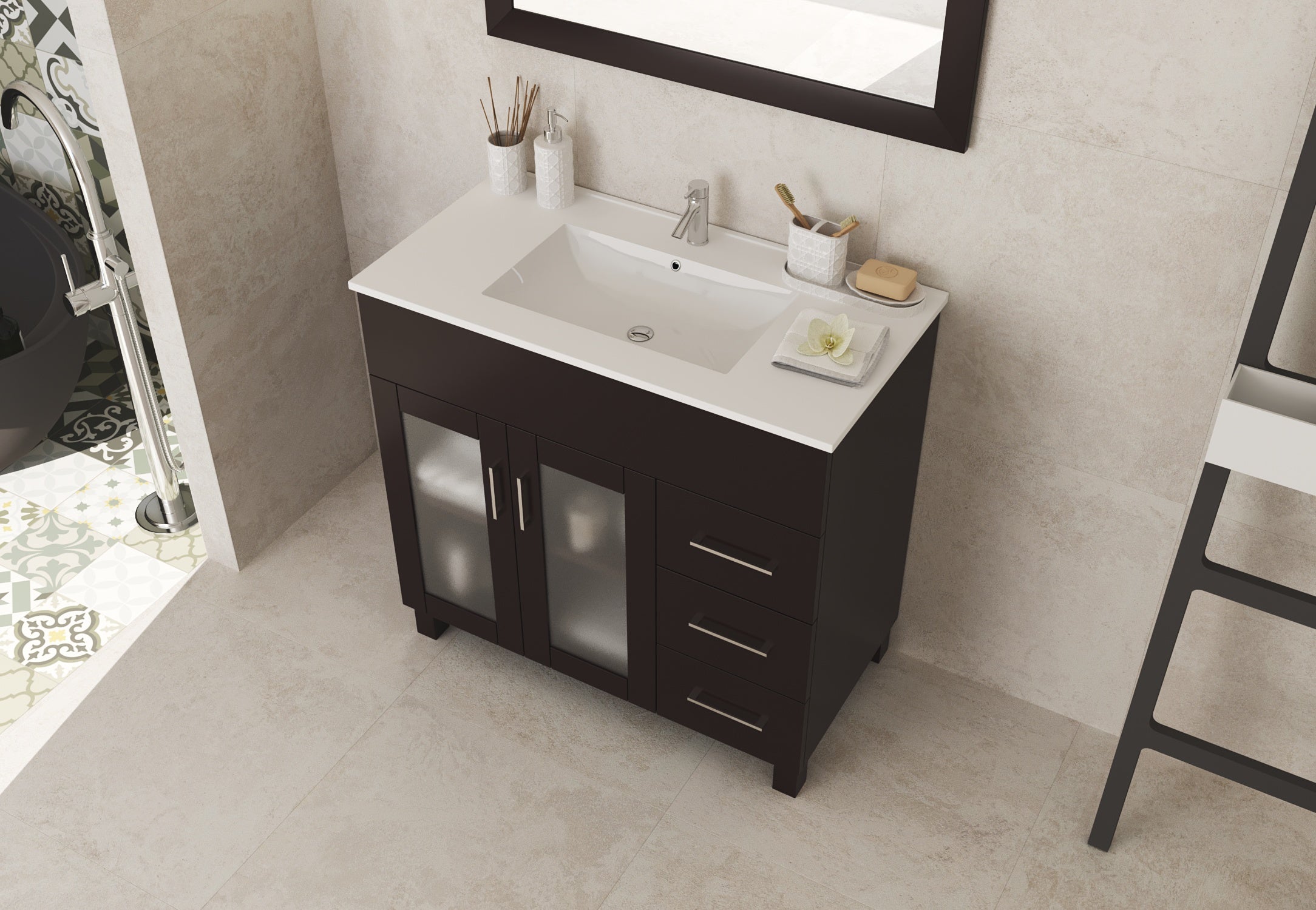 Laviva Nova 36" Brown Bathroom Vanity with White Ceramic Basin Countertop | 31321529-36B-CB