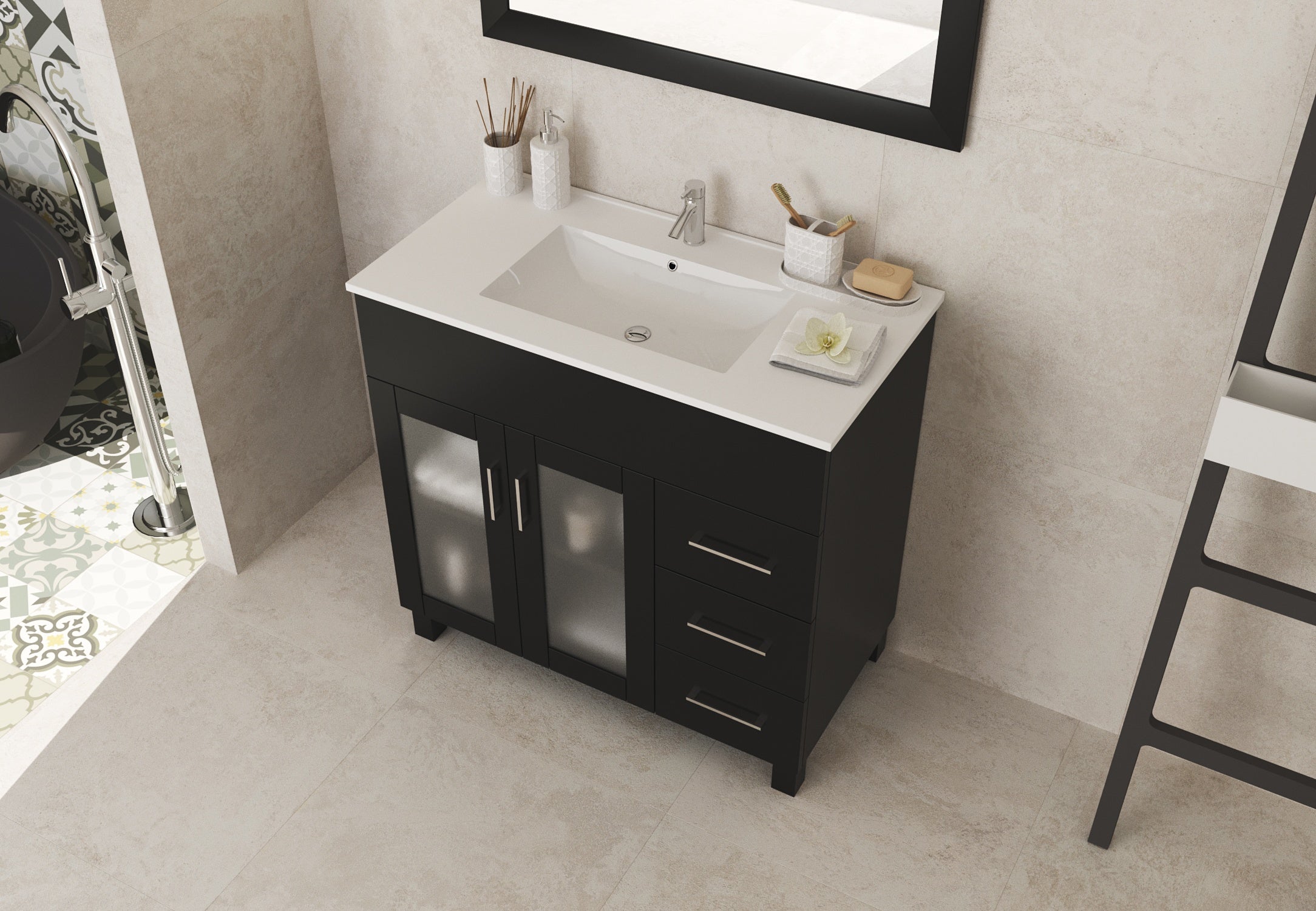 Laviva Nova 36" Espresso Bathroom Vanity with White Ceramic Basin Countertop | 31321529-36E-CB
