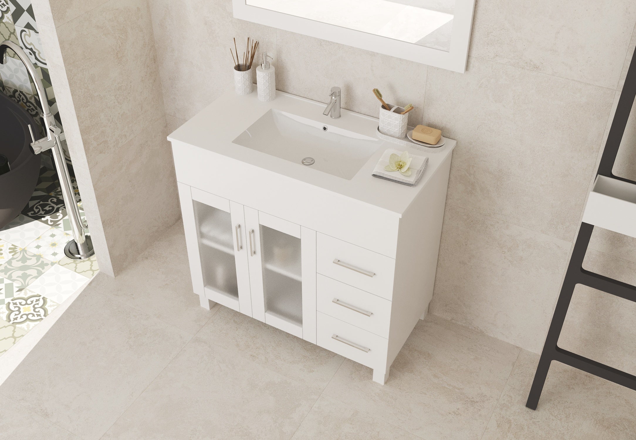 Laviva Nova 36" White Bathroom Vanity with White Ceramic Basin Countertop | 31321529-36W-CB
