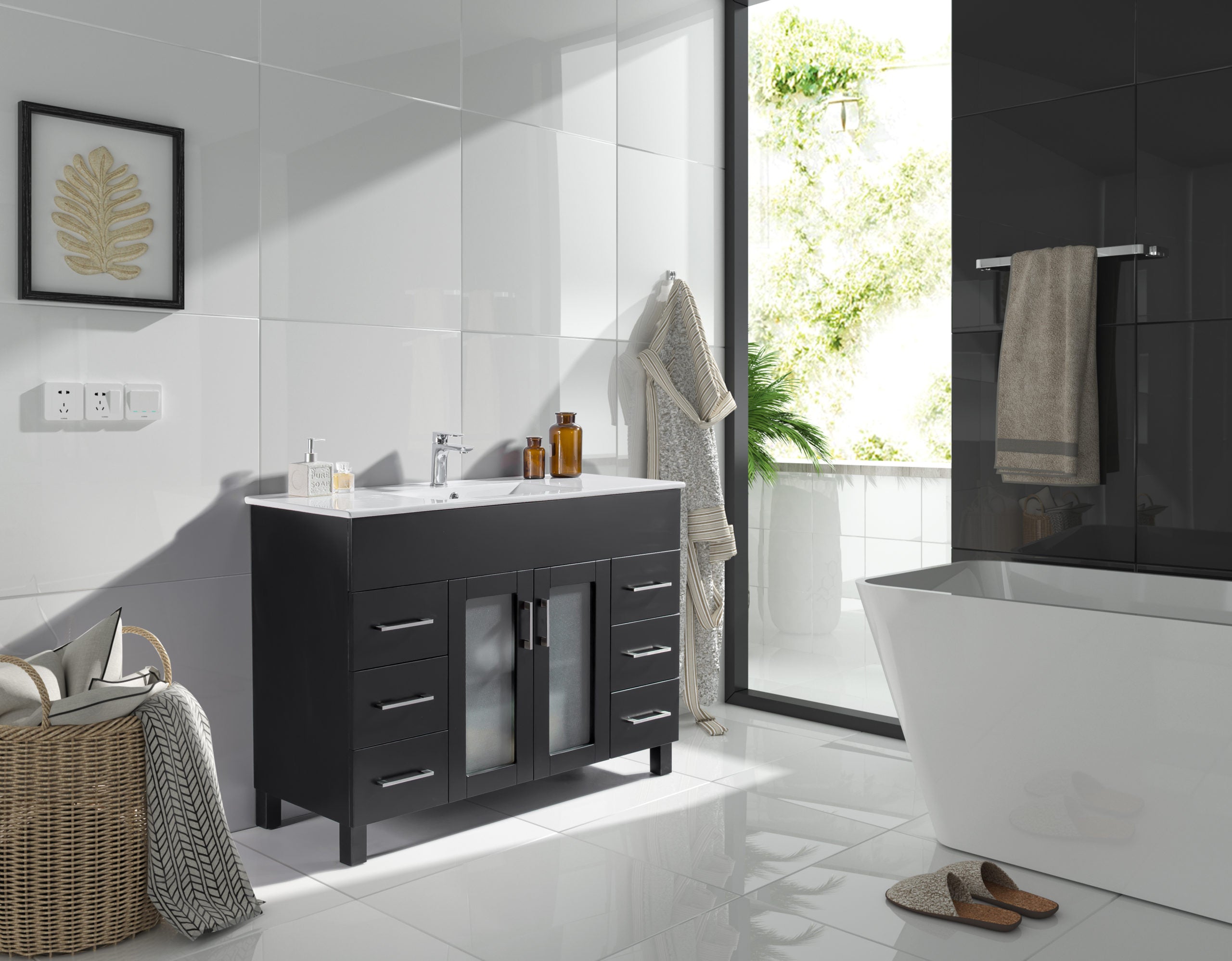 Laviva Nova 48" Espresso Bathroom Vanity with White Ceramic Basin Countertop | 31321529-48E-CB