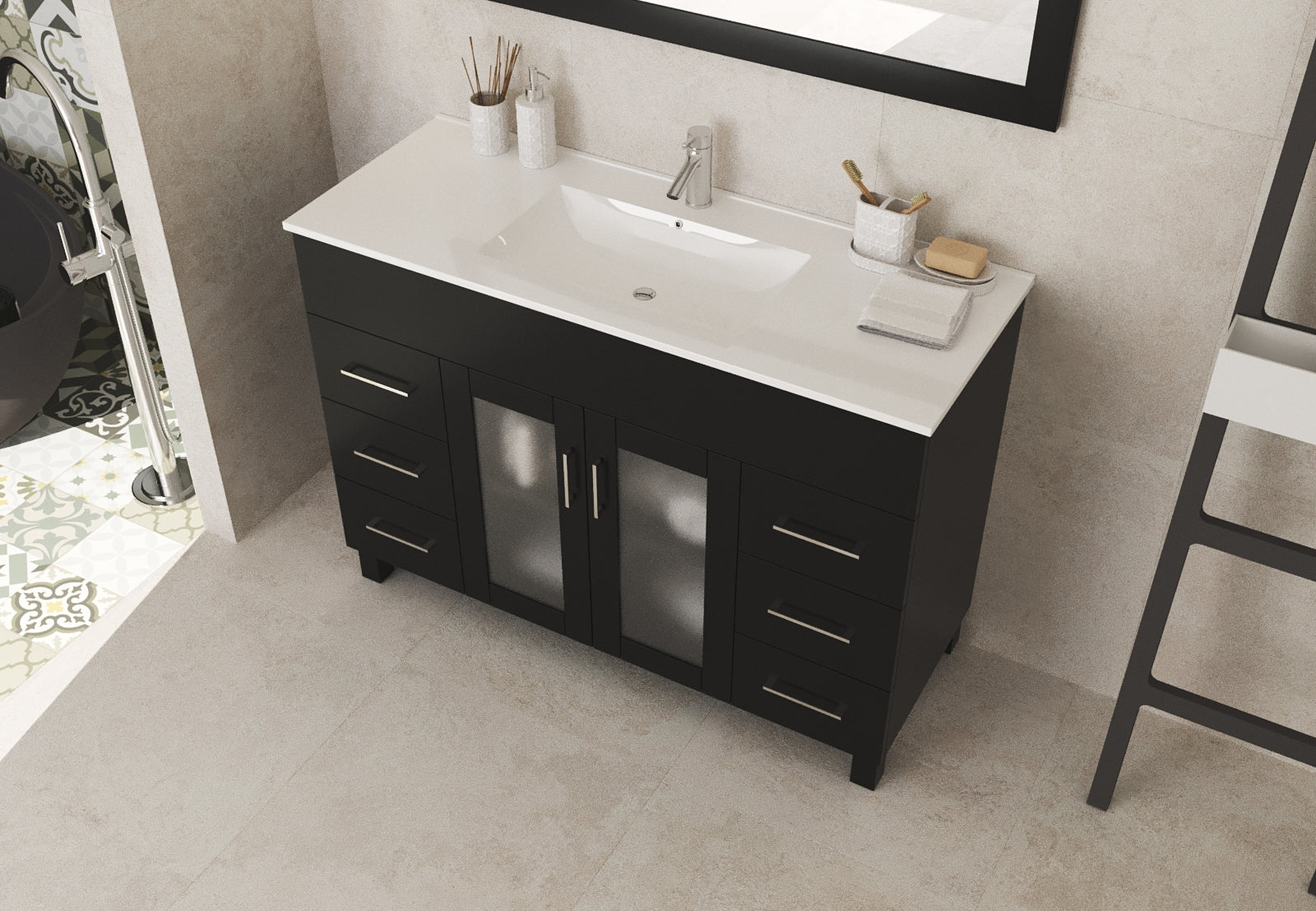 Laviva Nova 48" Espresso Bathroom Vanity with White Ceramic Basin Countertop | 31321529-48E-CB