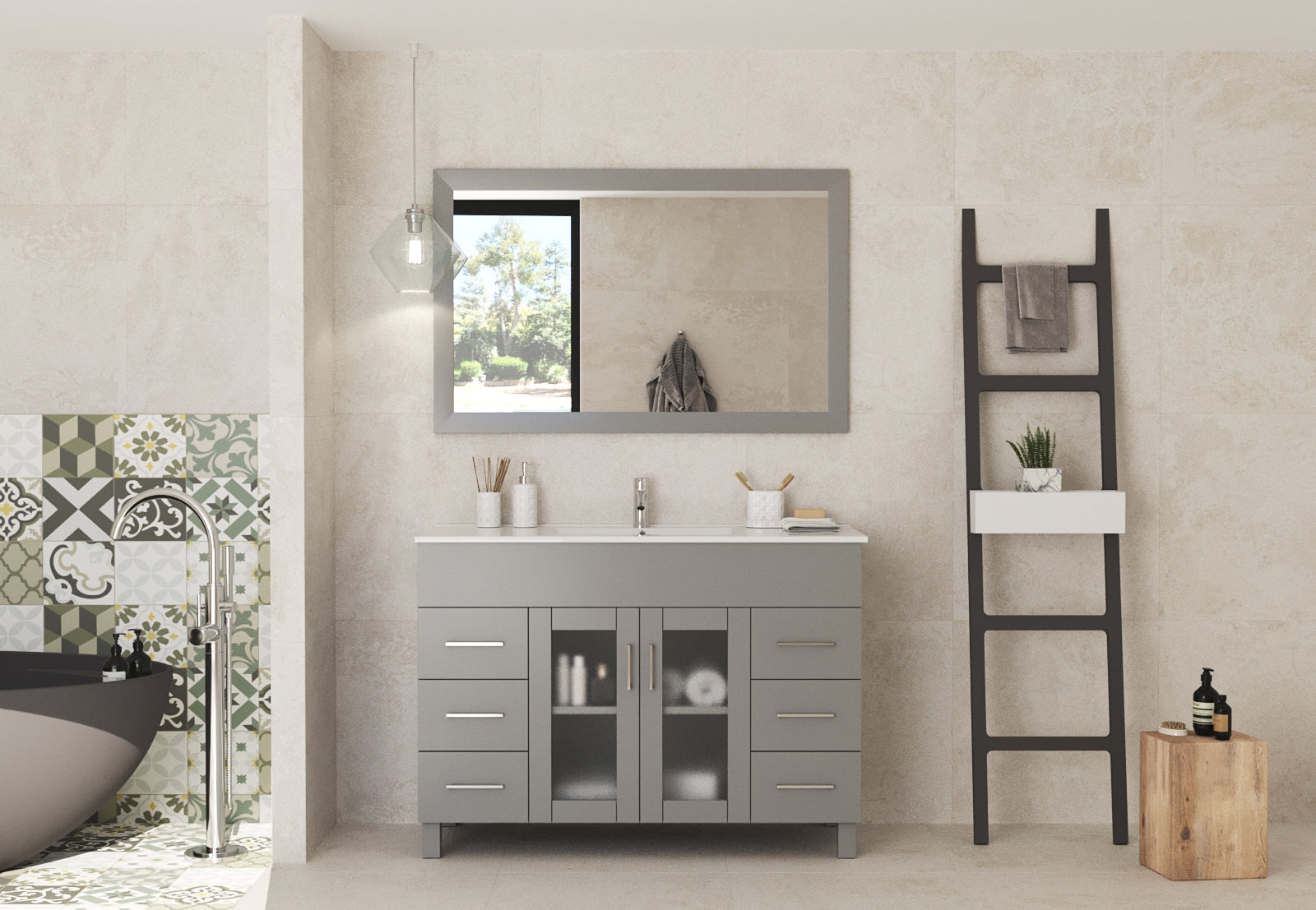 Laviva Nova 48" Gray Bathroom Vanity with White Ceramic Basin Countertop | 31321529-48G-CB