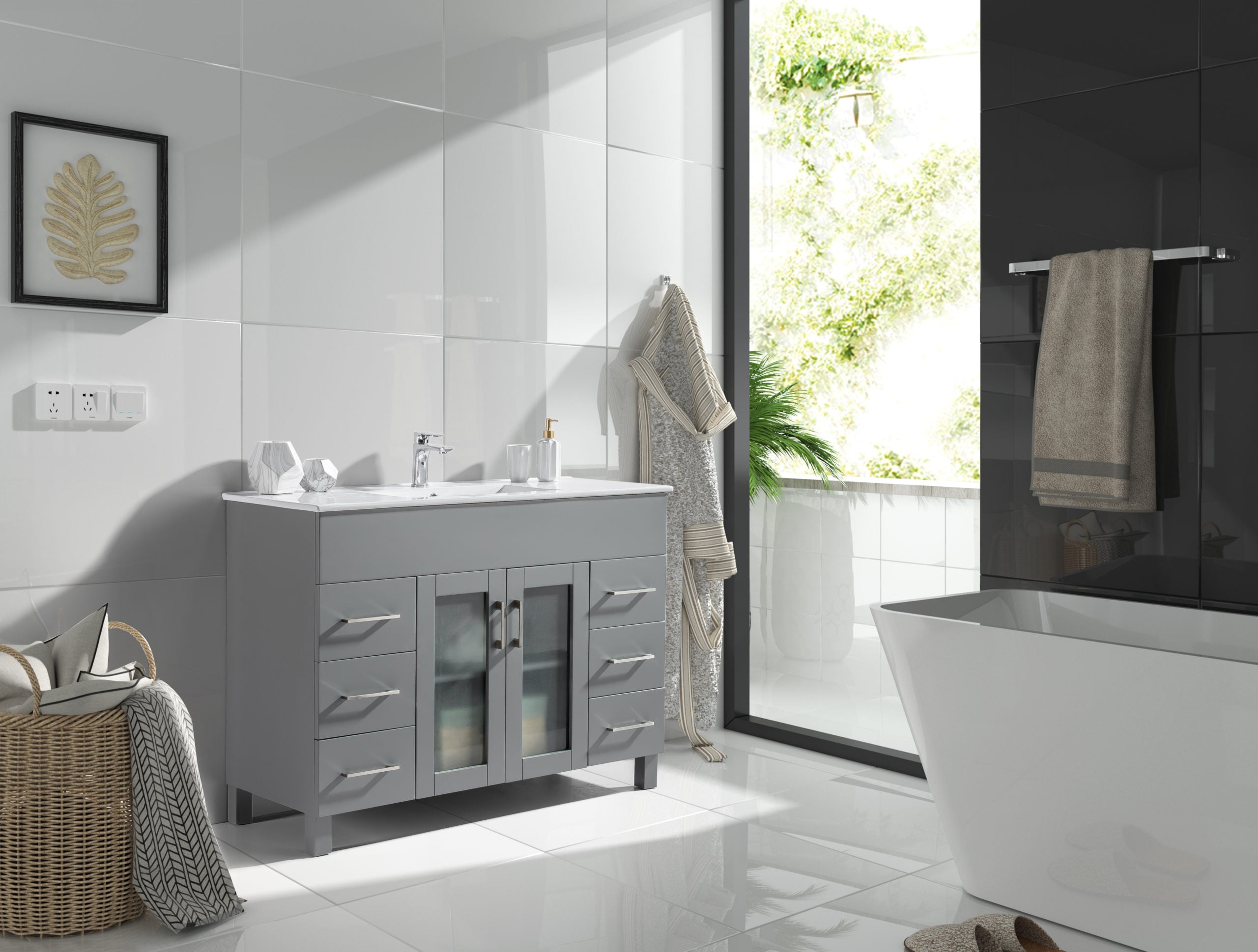 Laviva Nova 48" Gray Bathroom Vanity with White Ceramic Basin Countertop | 31321529-48G-CB