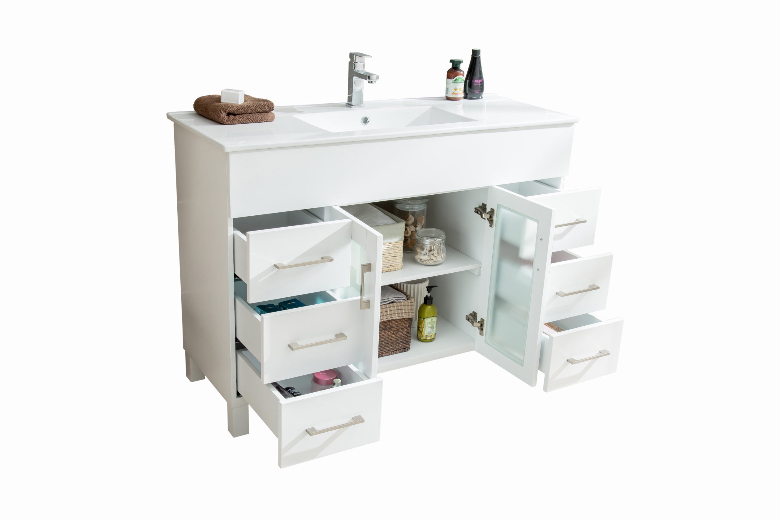 Laviva Nova 48" White Bathroom Vanity with White Ceramic Basin Countertop | 31321529-48W-CB