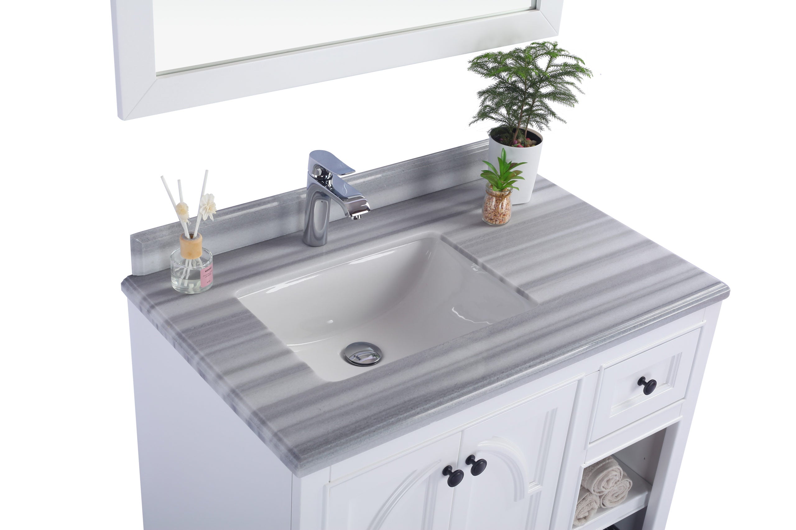 Laviva Odyssey 36" Single Hole Black Wood Marble Countertop with Left Offset Rectangular Ceramic Sink | 313613-36