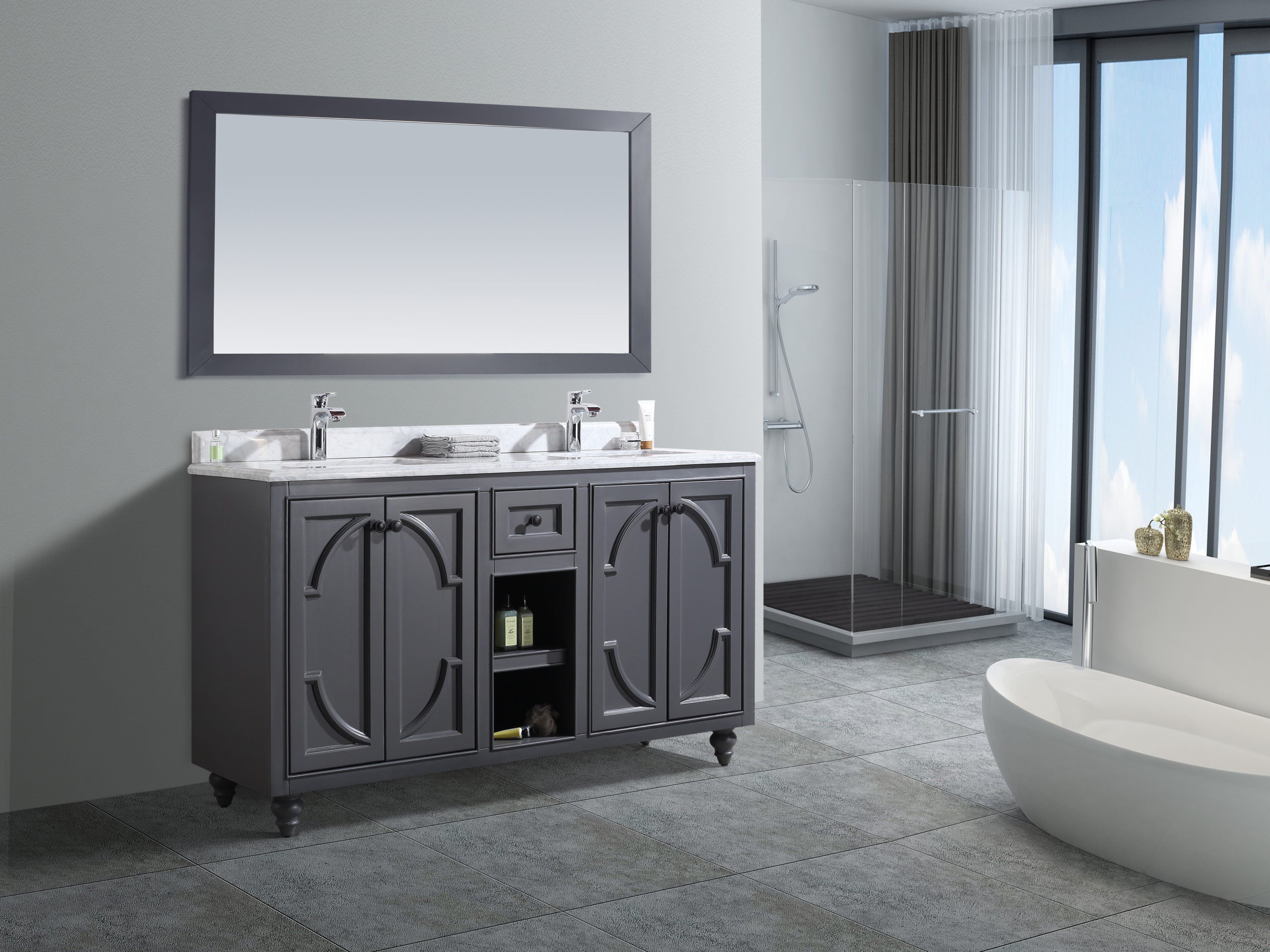 Laviva Odyssey 60" Maple Gray Double Sink Bathroom Vanity Cabinet | 313613-60