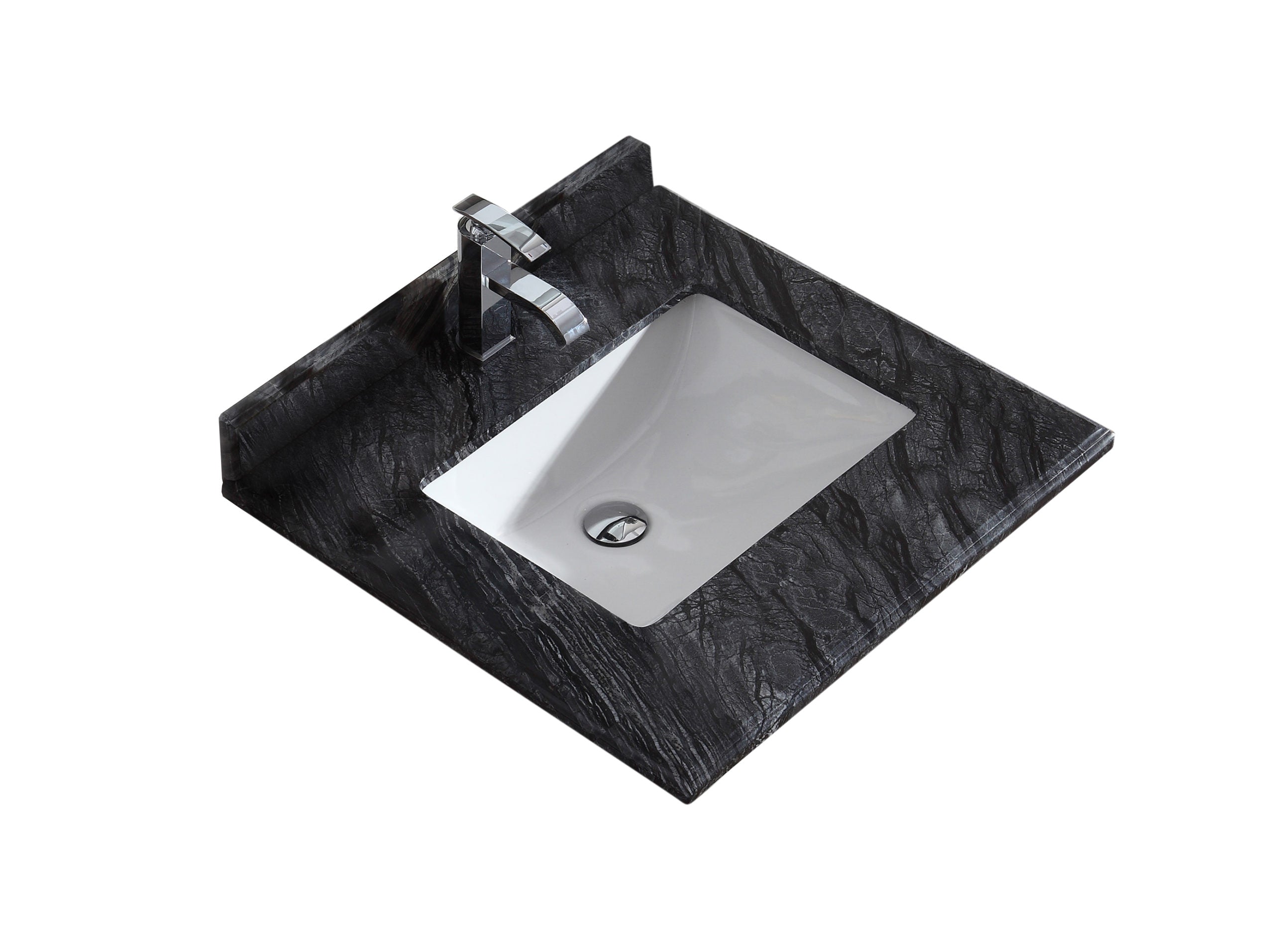 Laviva Forever 24" Single Hole Black Wood Marble Countertop w/ Rectangular Ceramic Sink | 313SQ1H-24-BW