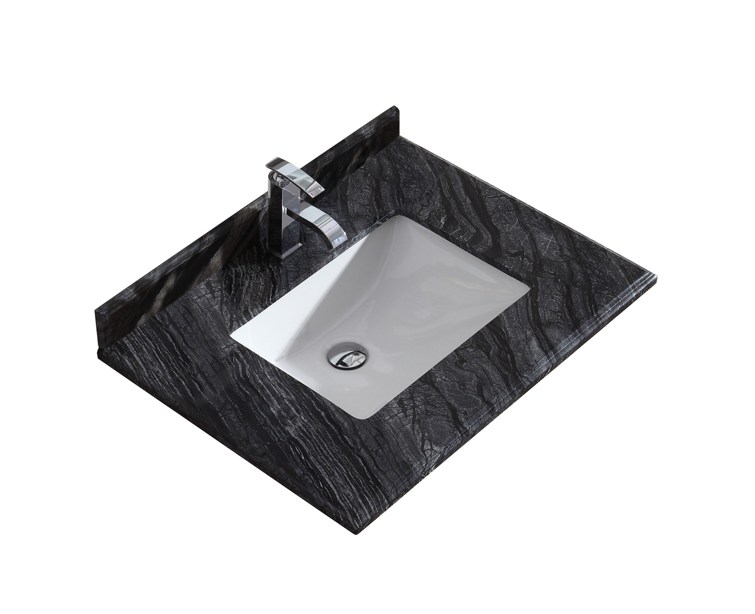 Laviva Forever 30" Single Hole Black Wood Marble Countertop w/ Rectangular Ceramic Sink | 313SQ1H-30-BW