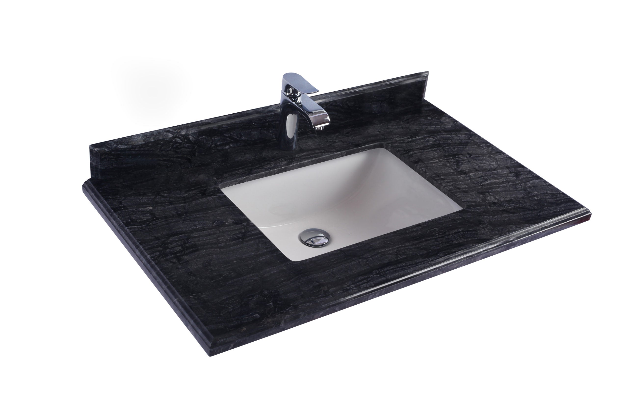 Laviva Forever 36" Single Hole Black Wood Marble Countertop with Rectangular Ceramic Sink | 313SQ1H-36-BW