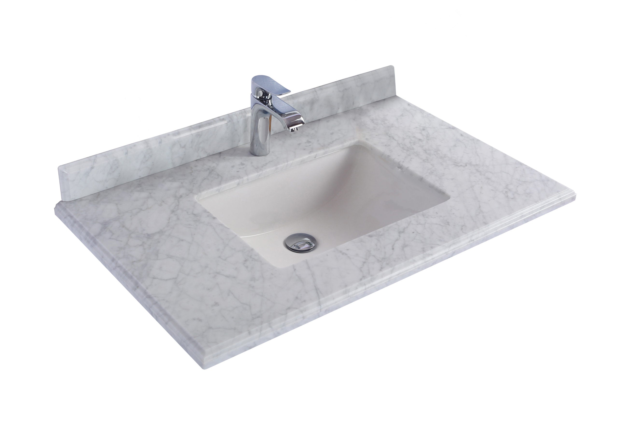 Laviva Forever 36" Single Hole White Carrara Marble Countertop with Rectangular Ceramic Sink | 313SQ1H-36