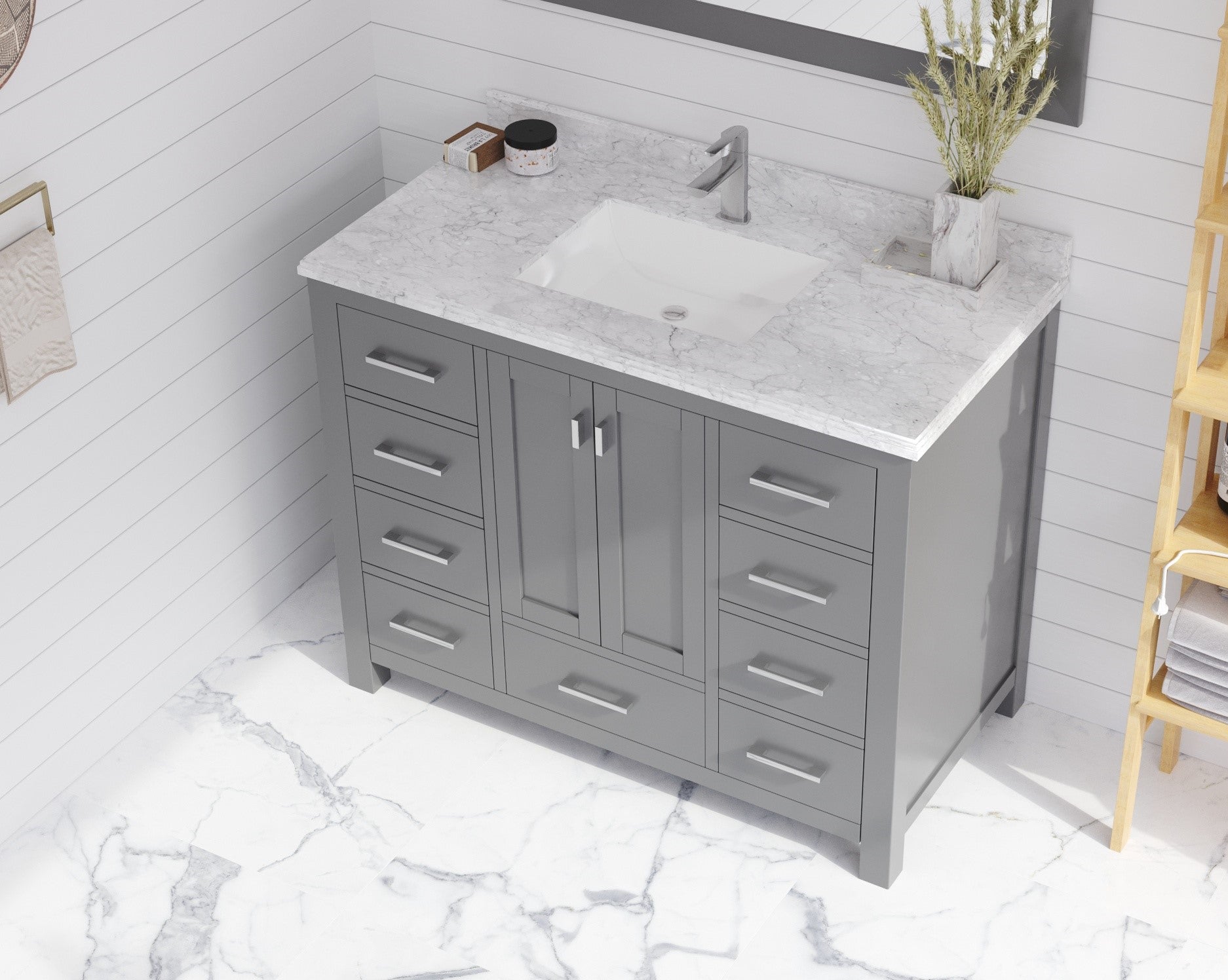 Laviva Forever 42" Single Hole White Carrara Marble Countertop with Rectangular Ceramic Sink | 313SQ1H-42-WC
